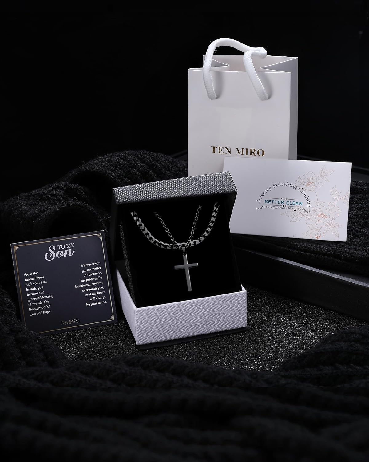 TEN MIRO Silver/Black Cross Necklace for Men Boy Stainless Steel Cross Pendant Necklace for Men Christian Religious Jewelry with Box & Card Birthday Anniversary Christmas Father's Day Gifts for Him - Image 9