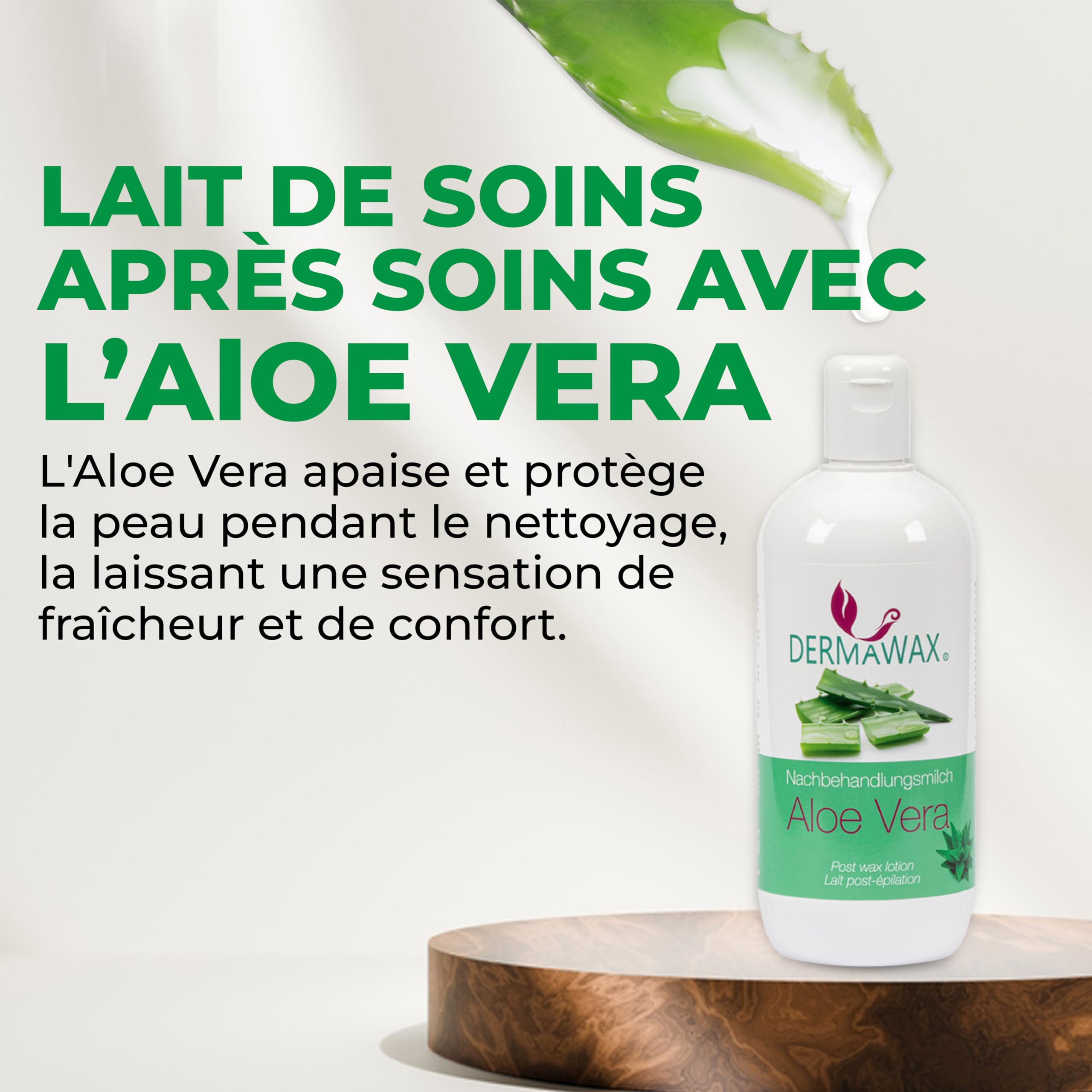 Dermawax Kit Pré & Post Épilation 2x500 ml – Lotion Tonique Aloe Vera Avant Cire Chaude, Perles de Cire ou Sugaring + Lait Après-Épilation Aloe Vera – Soin Homme & Femme – Made in Italy