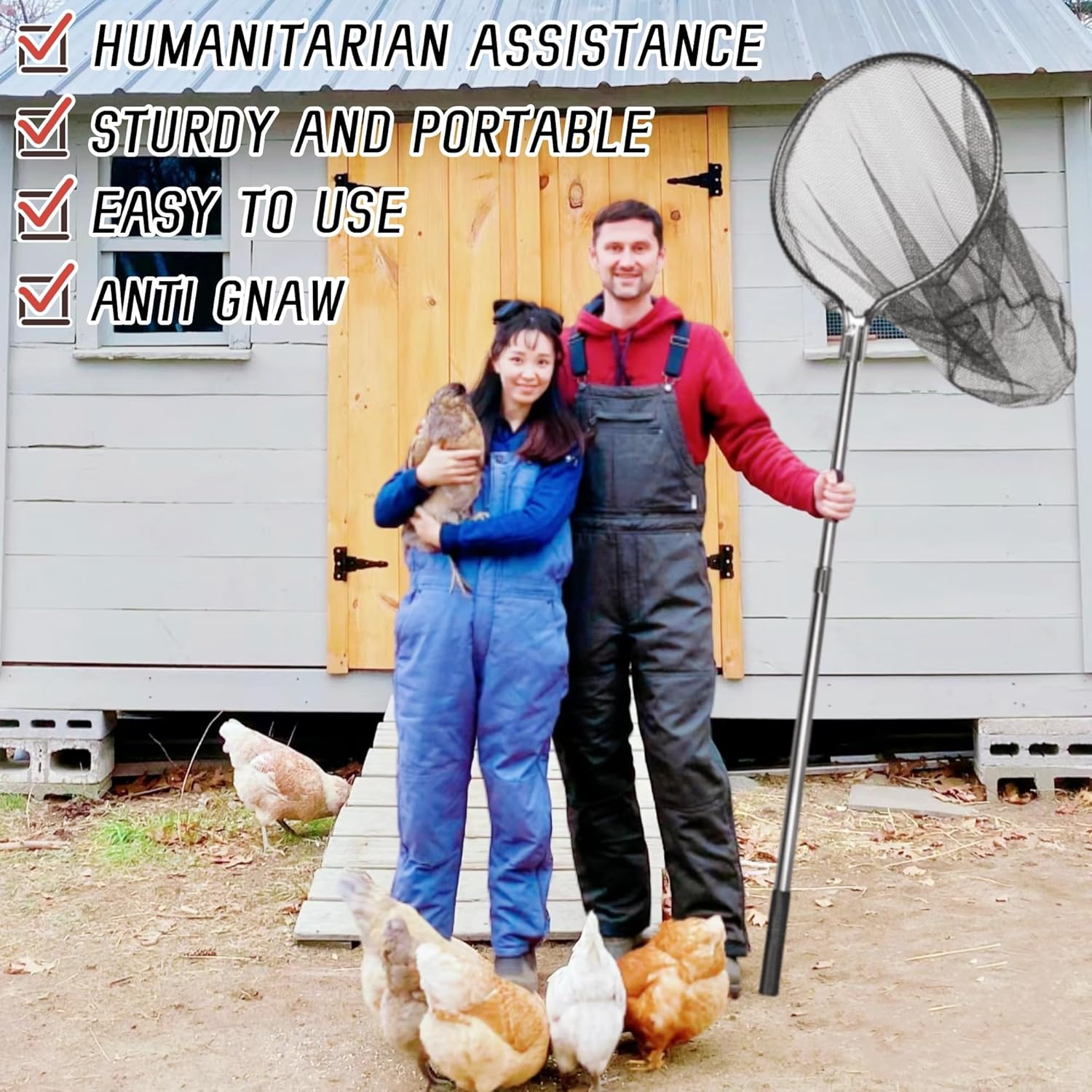 Catch Net - Small Animal Catcher for Chicken, Duck, Goose, Fish, Cat, Bird, Raccoon, Dog and Others (43"-78" Handle with 20" Net Opening)