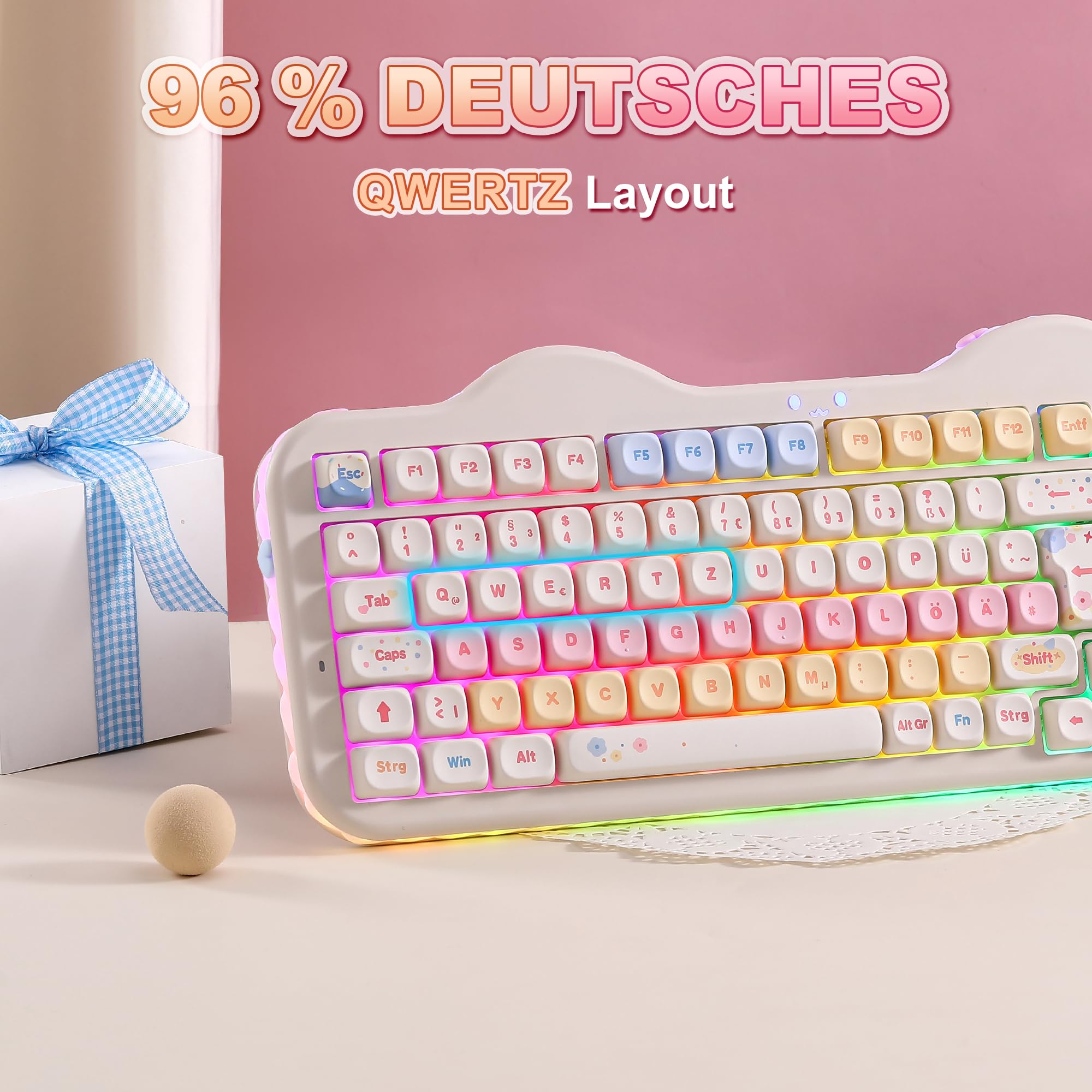 YUNZII C98 ISO DE - Tastiera meccanica wireless (beige, Milk V2 Linear)