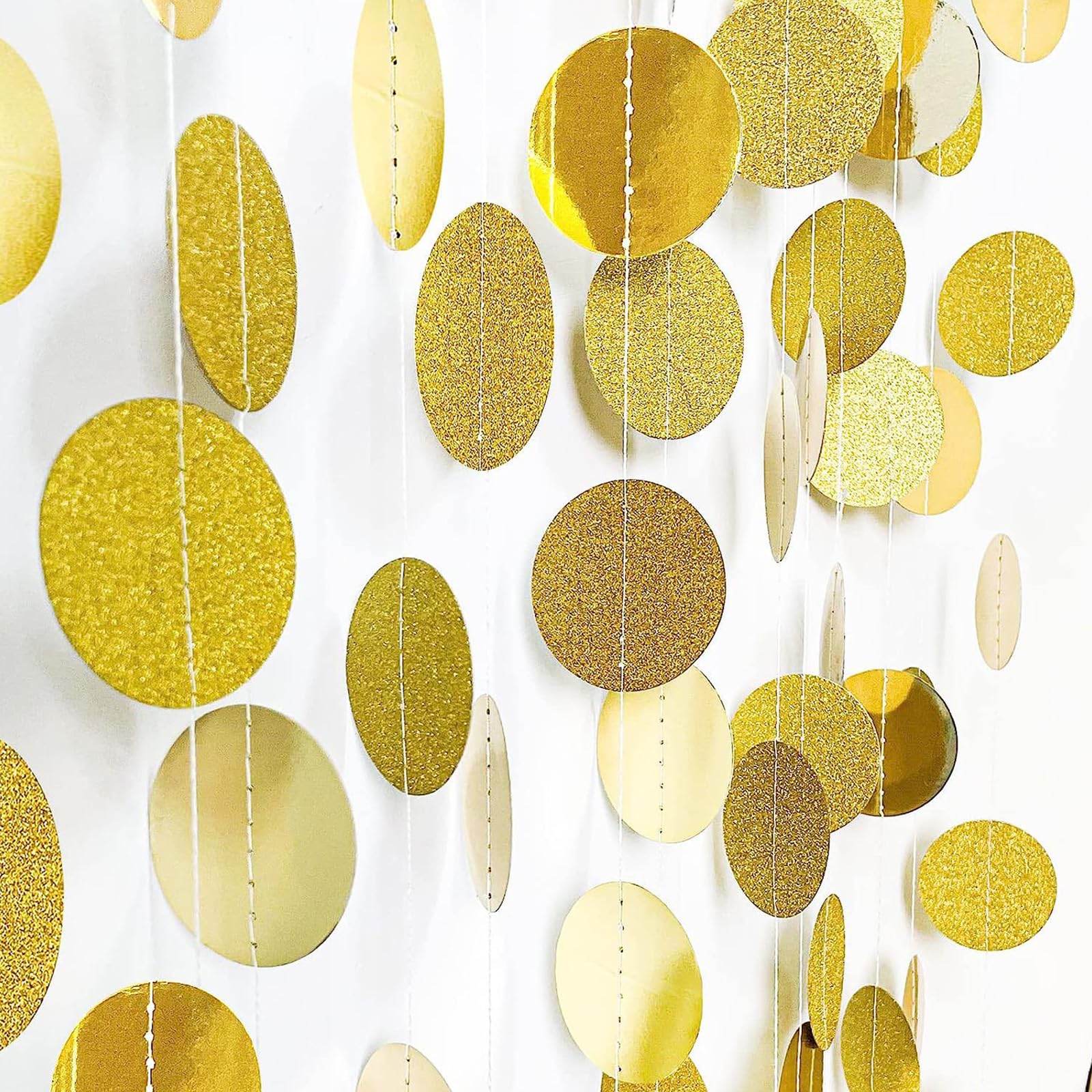 Lot De 5 Guirlandes Rondes De 4 M En Papier Pailleté - Bannière Circulaire Dorée - Décoration De Fête à Suspendre Pour Anniversaire, Fête Prénatale, Noël, Mariage, Décoration De Carnaval