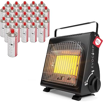 EVOCAMP Portable Gas Heater Camping Heater 1.7 kW Multifunctional Ceramic Heater Perfect Gas Heater for Indoor and Outdoor Use with ODS Oxygen Deficiency Protection + 28 Gas Cartridges
