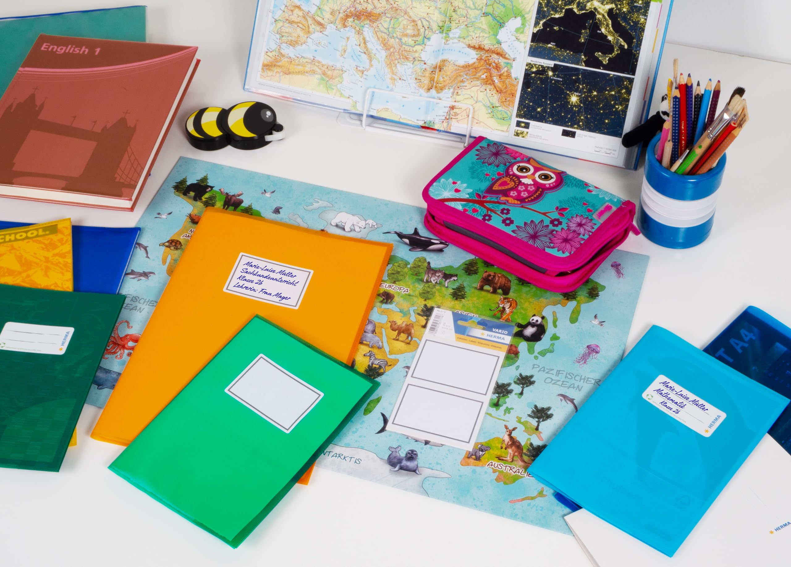 60 stuks eenhoornetiketten, zelfklevende school-kinderstickers om te beschrijven, plaketiketten, ordnerrug, kleurrijk, naametiketten, boekenetiketten, plakborden, stickers voor boeken, dozen, flessen