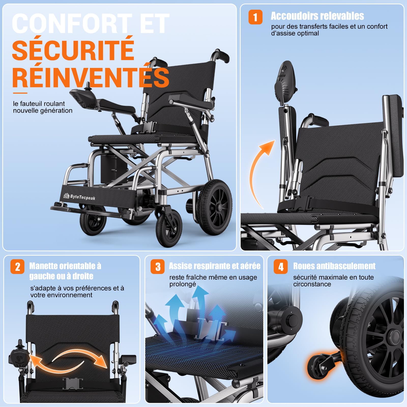 Fauteuil roulant électrique pliable E21 - argent/noir