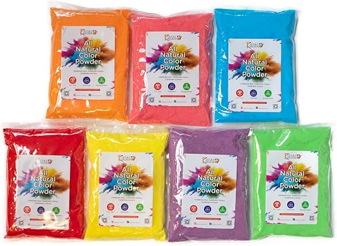 Kulture Khazana Holi Color Powder - 1lb Bags, 7 Pack - All Natural, Washable, Biodegradable, Non-Toxic, Festival of Colors, Fun Run, Parties, Outdoor