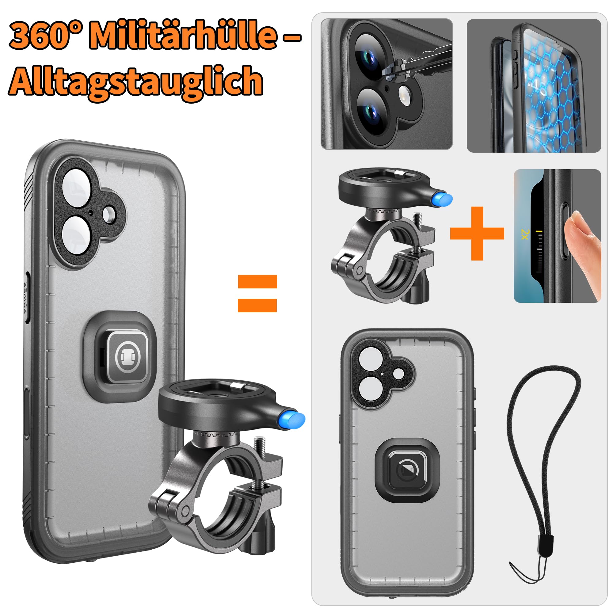 Cozycase 1S-Knopf Wasserdicht Handyhalterung Fahrrad Für iPhone 17 | Anti-Diebstahl Hülle Handy Halter Motorrad Lenker Rennrad Mtb Ebike Bike Phone Holder Mount Fahrradhalterung IP68 Waterproof