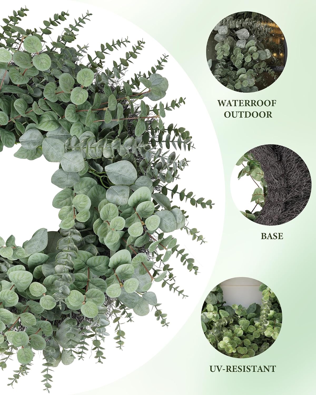 26 Inch Large Artificial Boxwood Eucalyptus Wreath for Front Door, Gray Green Silver Dollar Leaf Greenery Wreath, Spring Summer All Season Farmhouse Wreath for Porch Wall Window Indoor Outdoor Decor