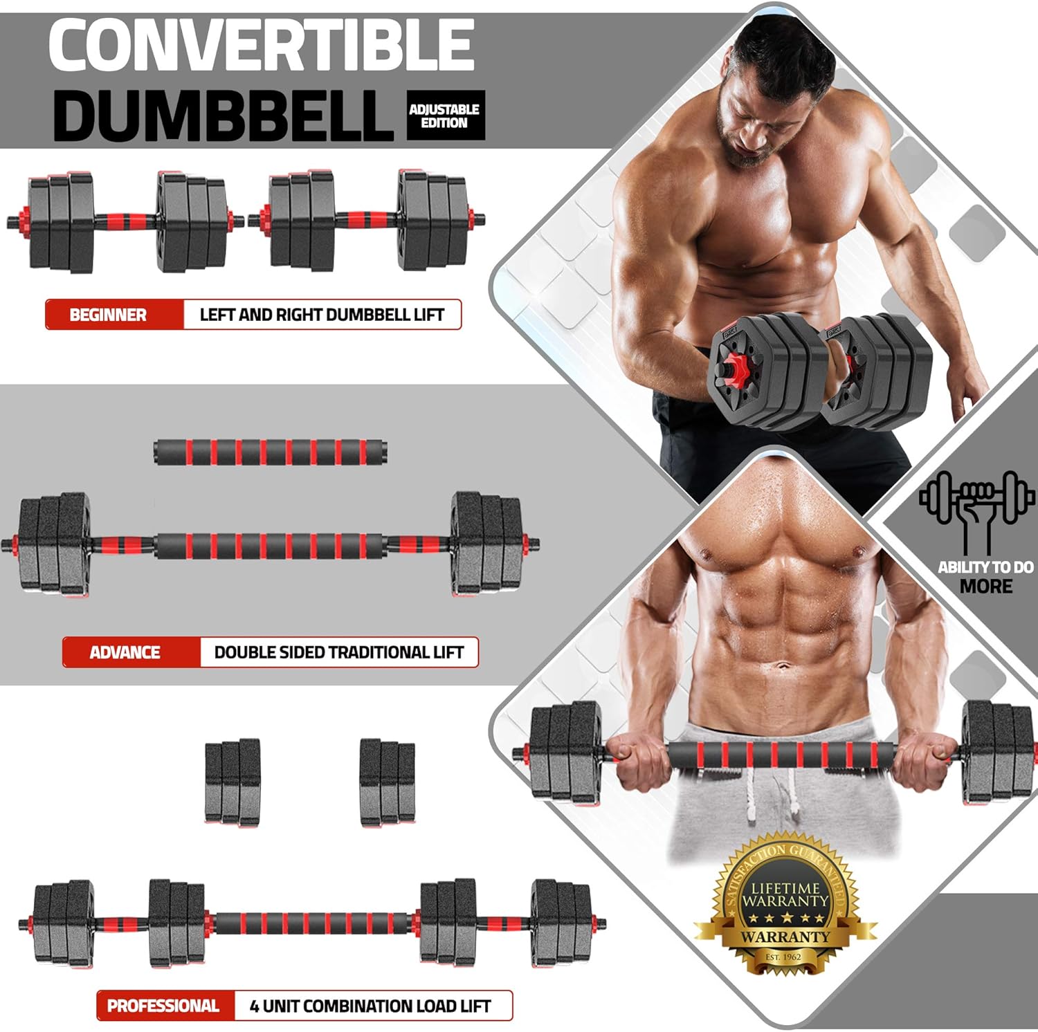 Weights Dumbbells Set - Adjustable Dumbbells for Weight Lifting Training - Weights Dumbbell Set for Men and Women - Barbell Weight Set with Connecting Rod - Safe & Stable Free Weights Up to 44lbs : Sports & Outdoors