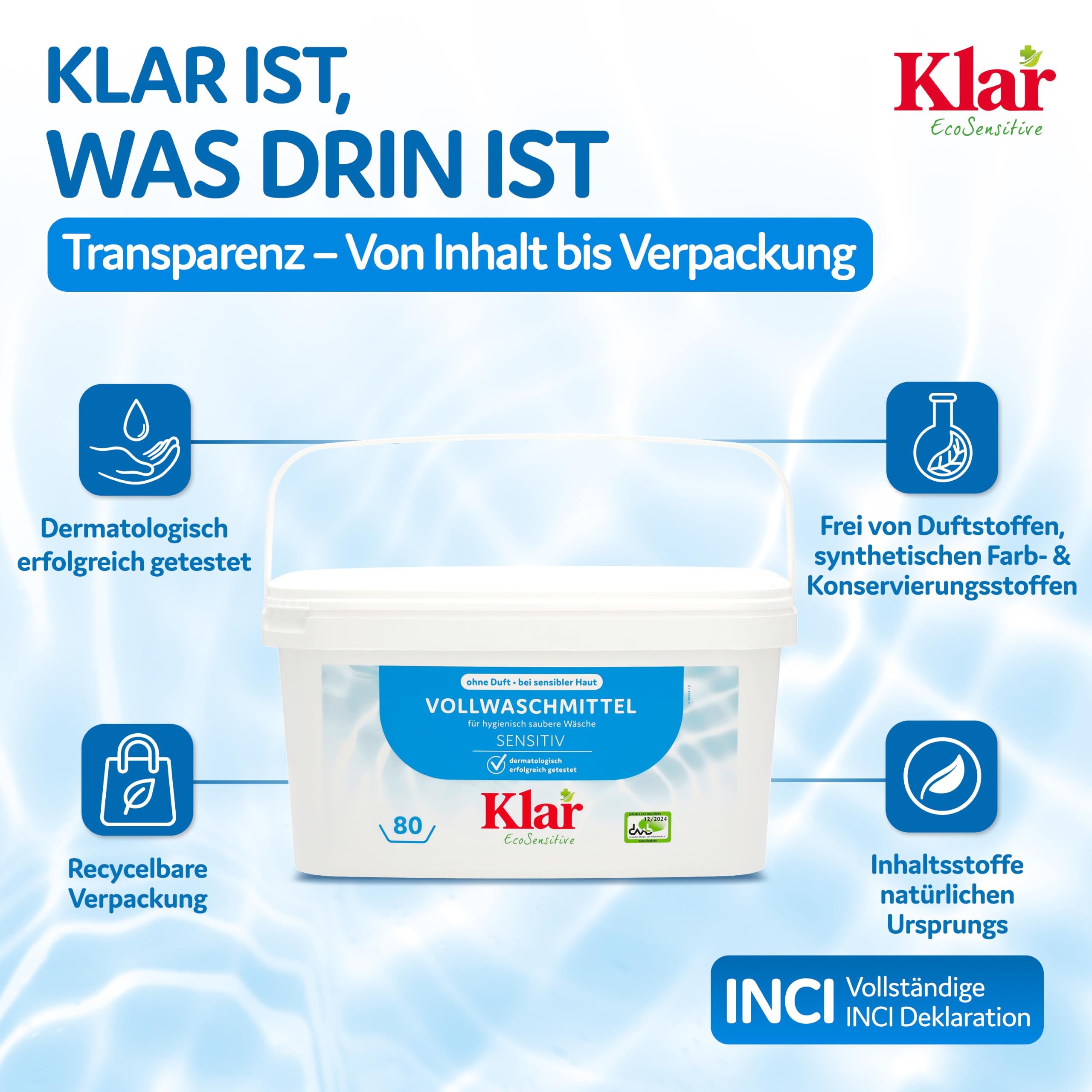 Klar Vollwaschmittel Pulver Sensitive 2x 4,4kg - 160 Ladungen