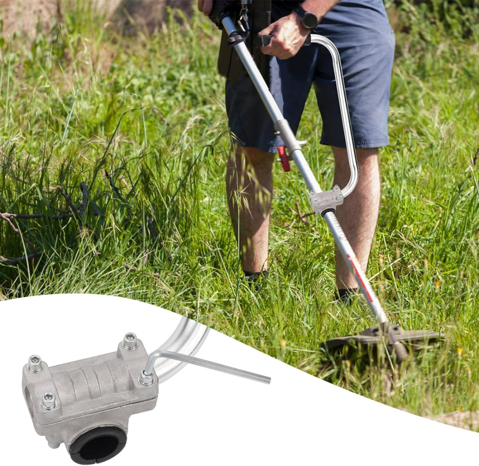 Mango para desbrozadora, mango ergonómico para desbrozadora, extensión del mango con abrazadera de soporte, fácil de usar, mango multifuncional para cortacésped de jardín duradero