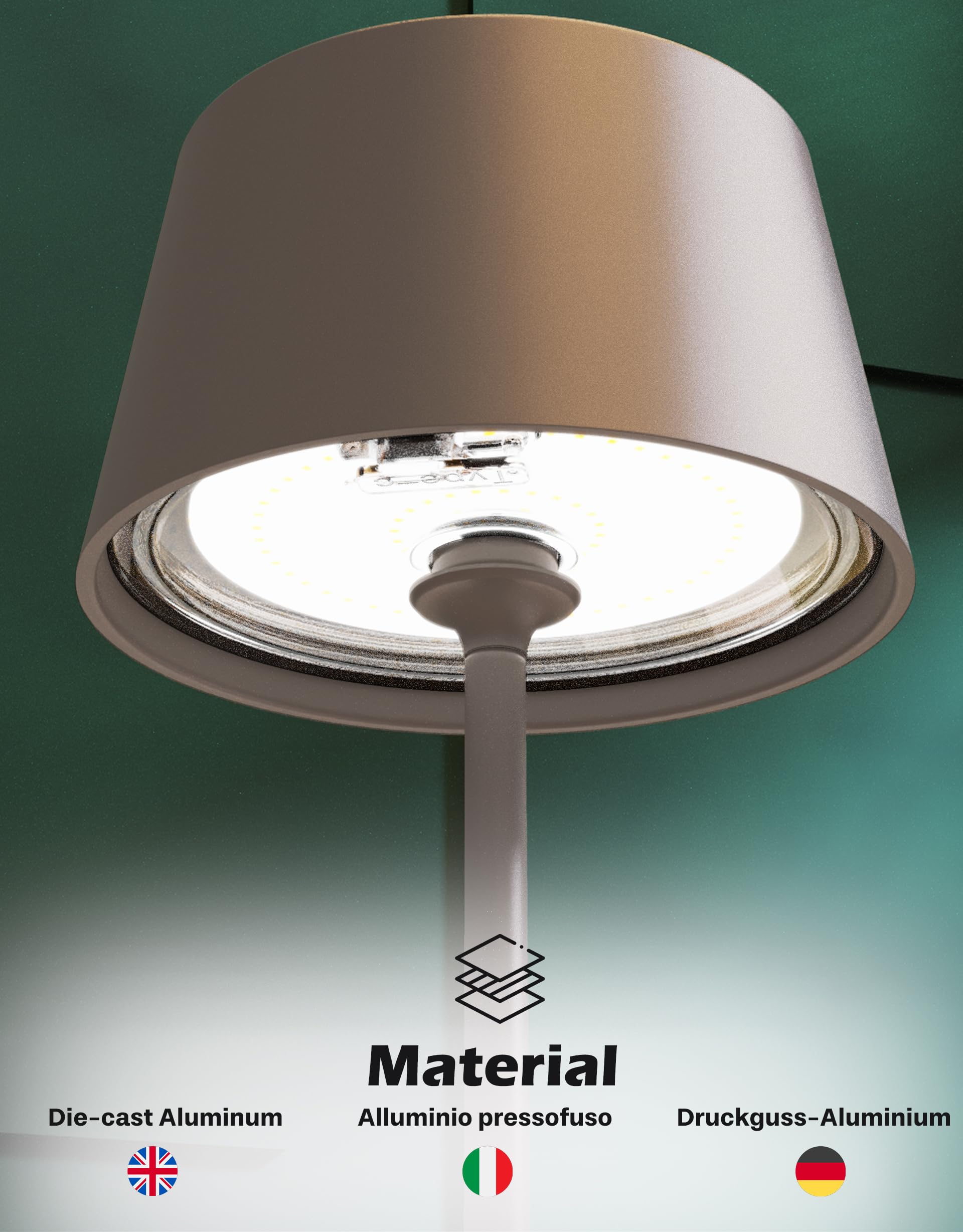 Palmina 842,lampade da tavolo senza fili,lampade da tavolo ricaricabili E Dimmerabile In Alluminio,abat jour senza fili 4400mah,Protezione IP54,luce da tavolo esterno/Interno/Khaki