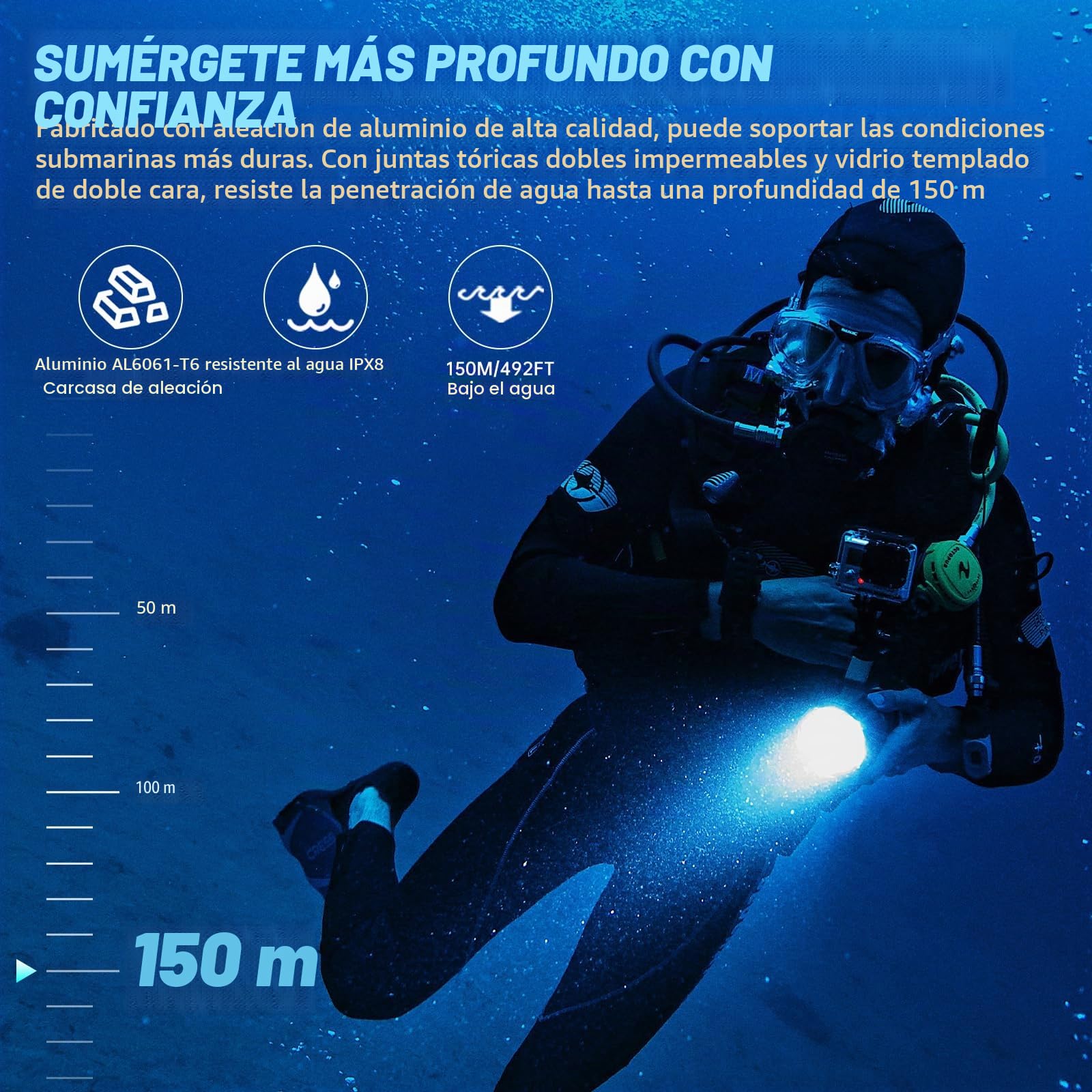 Wurkkos Linterna de Buceo,Potente luz de Buceo Recargable con SST40 de 2000 lumenes de Potencia, Sumergible hasta 100 Metros a Prueba de Agua,Impermeable IPX-8,Linterna Sumergible LED