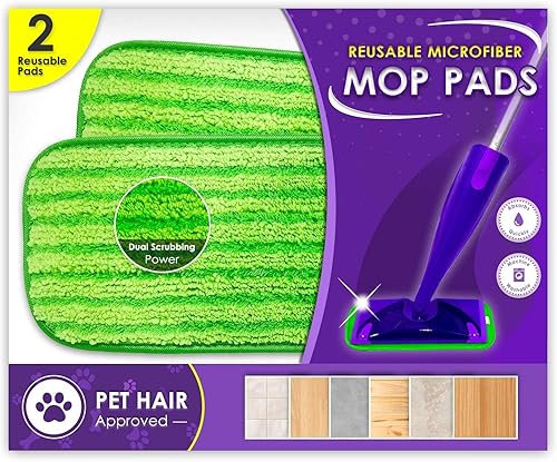 Turbo Mops - Almohadillas reutilizables para mopa de suelo, paquete de 2, lavables a máquina, repuestos de mopa de microfibra de 12 pulgadas,