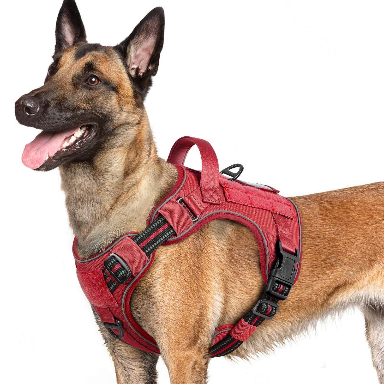 rabbitgoo Harnais pour chiens de grande taille, anti-traction, gilet tactique avec Molle et poignée de contrôle, harnais militaire réglable et réfléchissant pour une promenade et un dressage faciles,
