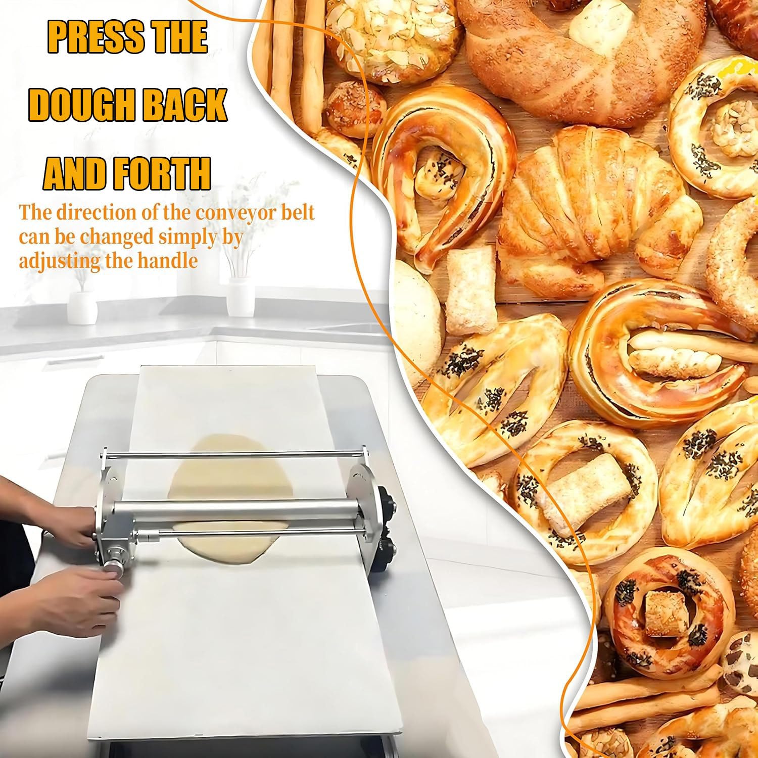 Laminadora de Masa eléctrica Plegable, laminadora de Pasta Plegable, laminadora Manual de Masa, laminadora de Masa eléctrica de Acero Inoxidable, para Uso doméstico y Comercial.
