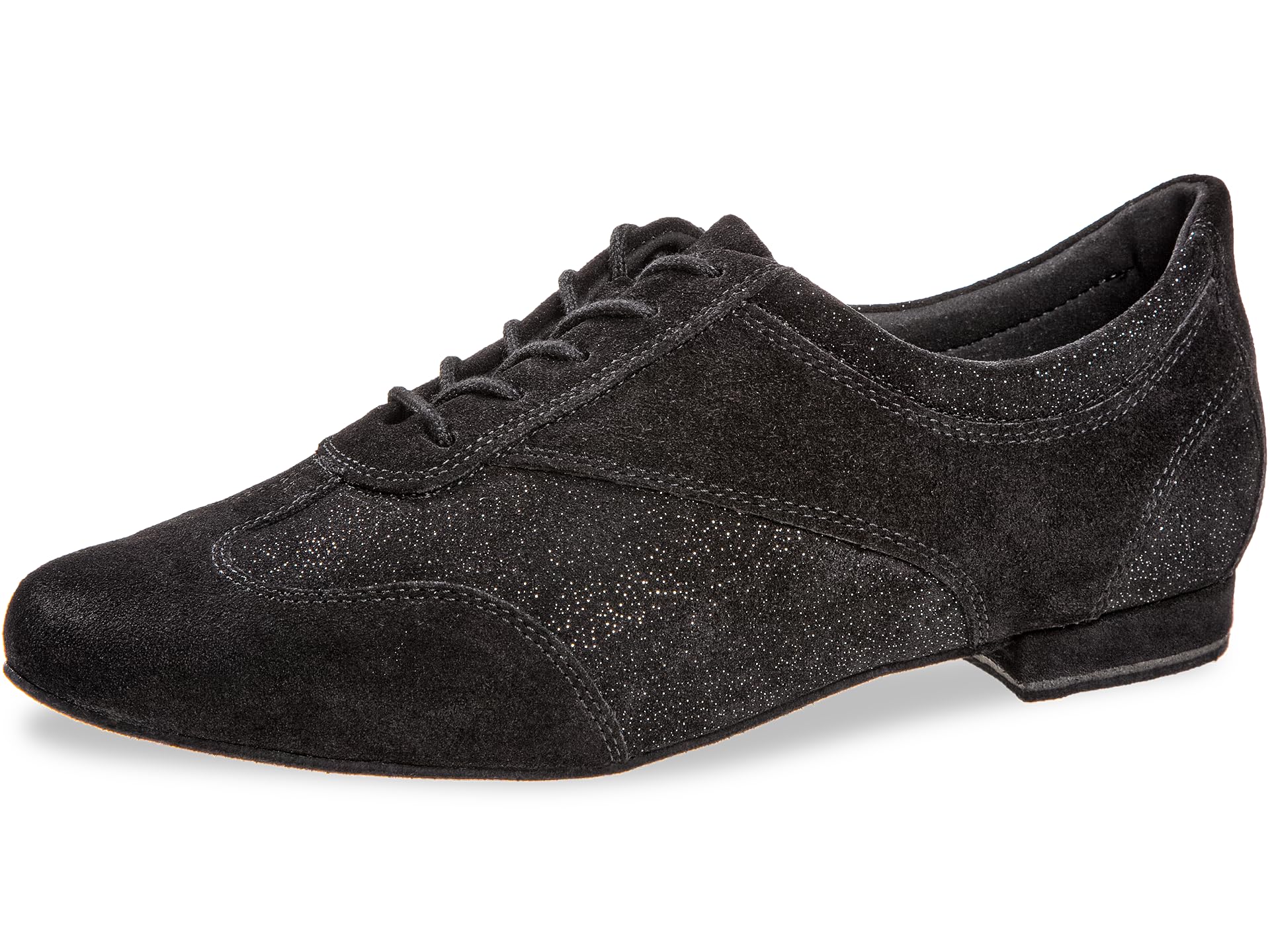 Diamant Damen Tanzschuhe 183-005-547 - Veloursleder schwarz/Glitzer-Leder schwarz-Silber - Normalweite - 1,2 cm Micro-Heel - Made in Germany