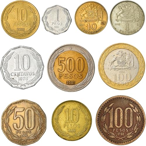 Chile 10 monedas mixtas Pesos chilenos Cóndor andino Bernardo OHiggins Chilena Desde 1975