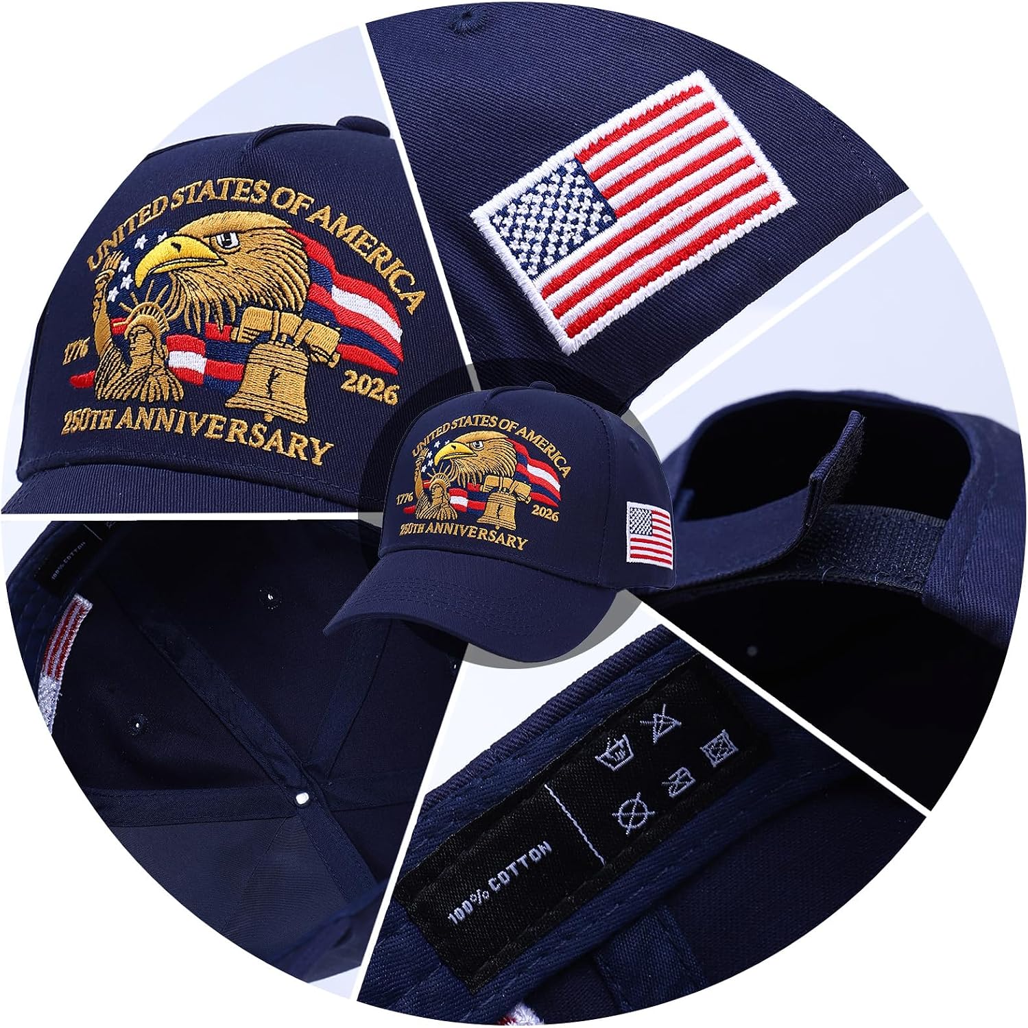 250th Anniversary Patriotic Baseball Cap (1776-2026) Embroidered USA Hat, Adjustable Unisex Bicentennial Gift
