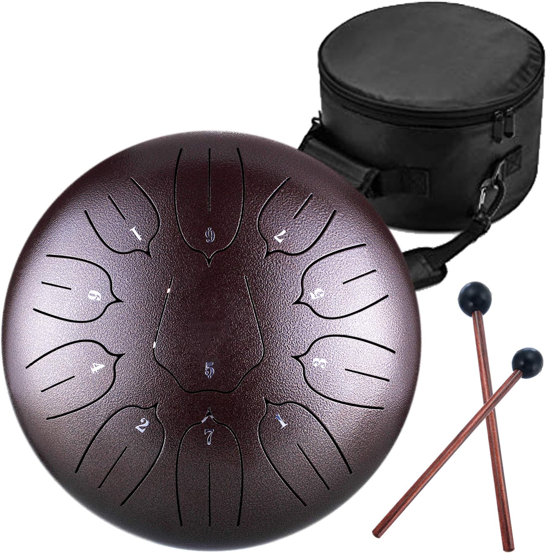 12 Inch Steel Tongue Drum 11 Notes Highest Quality C Major Handpan Hang Drum Instrument Padded Travel Bag and Mallets Included Yoga Meditation Music Therapy Lotus Tongue Chestnut