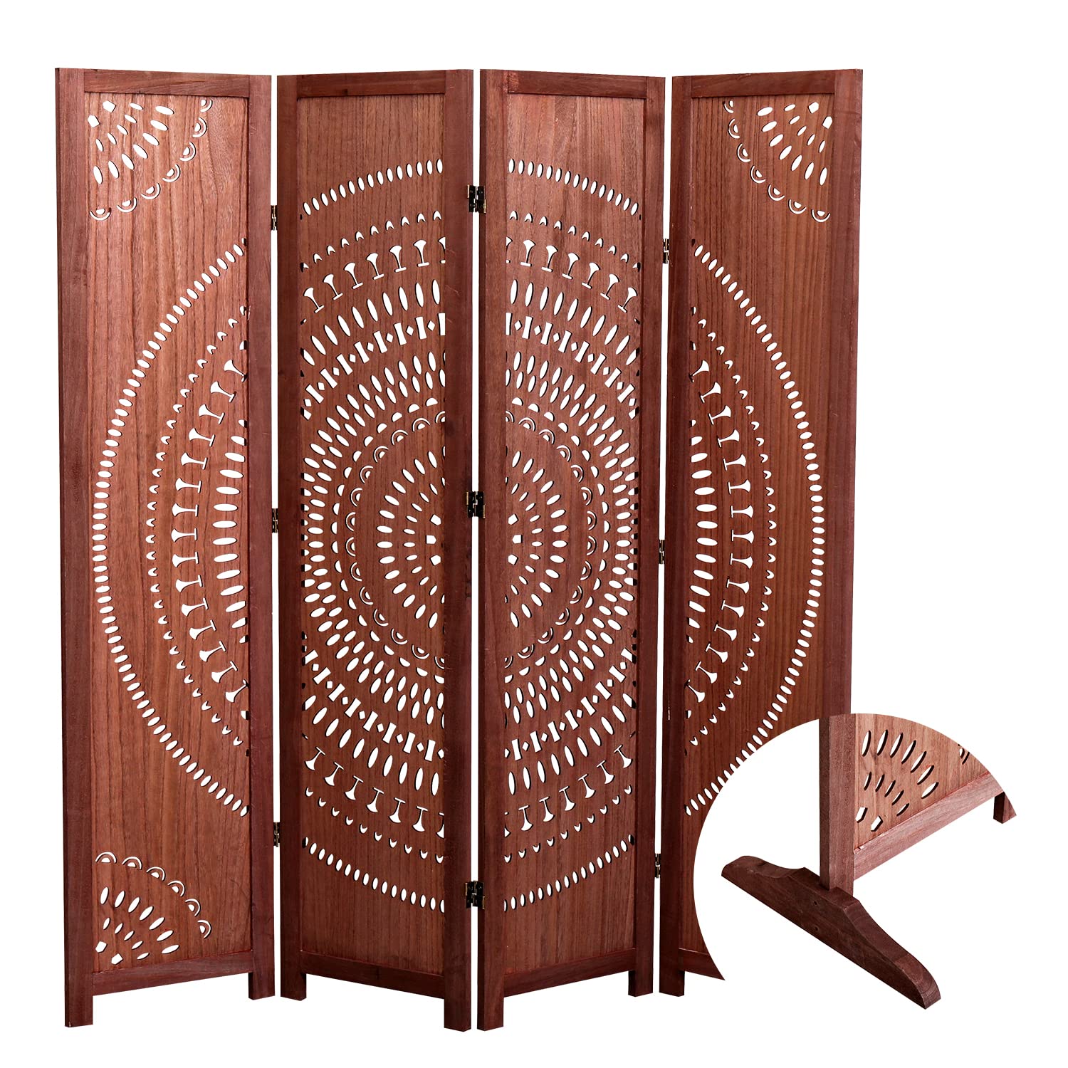 GURLLEU 4 Panel 5.6 Ft Tall Wood Room Dividers, Folding Privacy Screen Room Divider, Freestanding Portable Partition Wall Dividers for Home, Office, Bedroom, Dark Brown