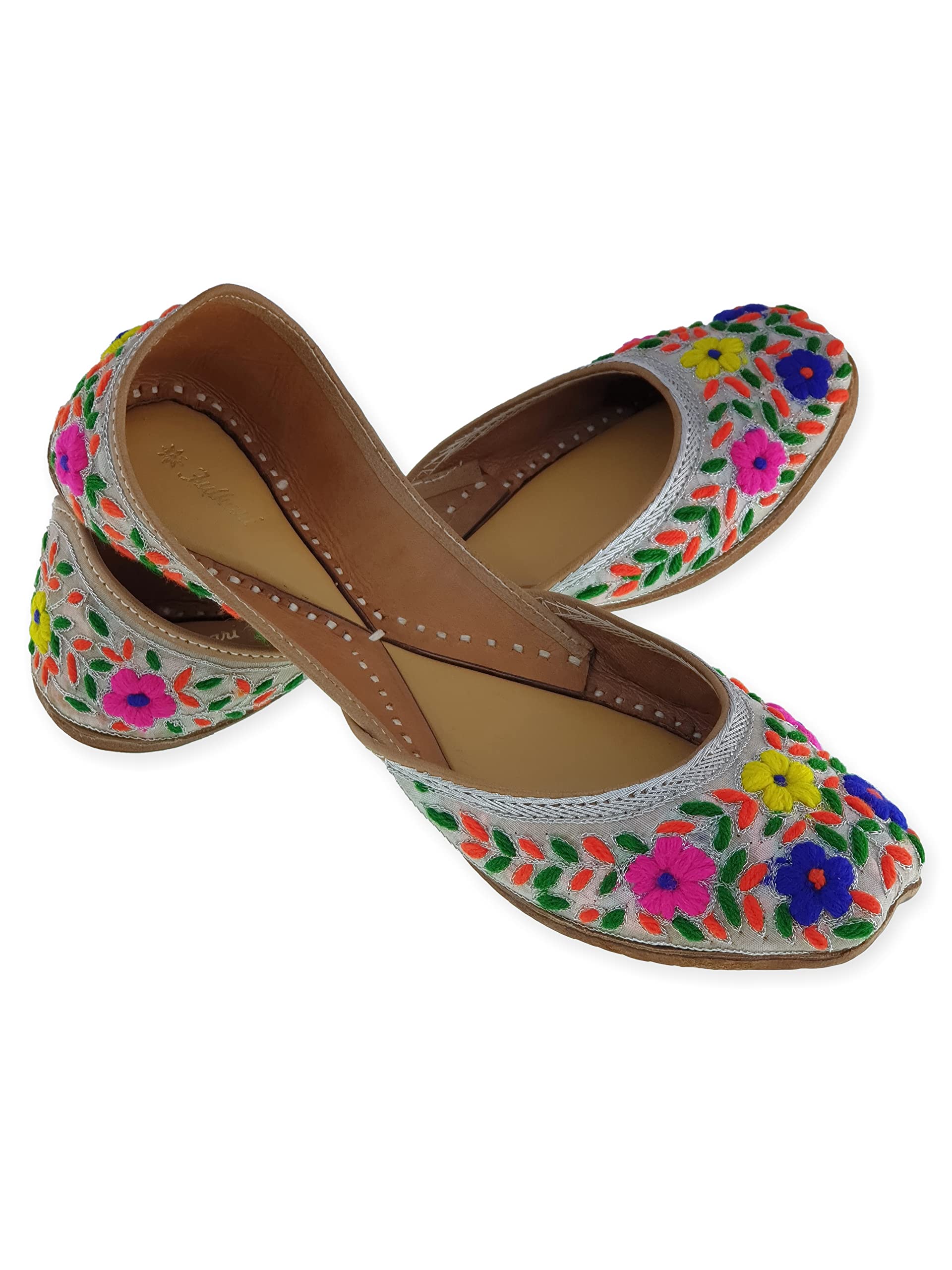 fulkari Women's Shasta Phulkari Resham Multicolored Formal Genuine Soft Leather Jutis-picture-38