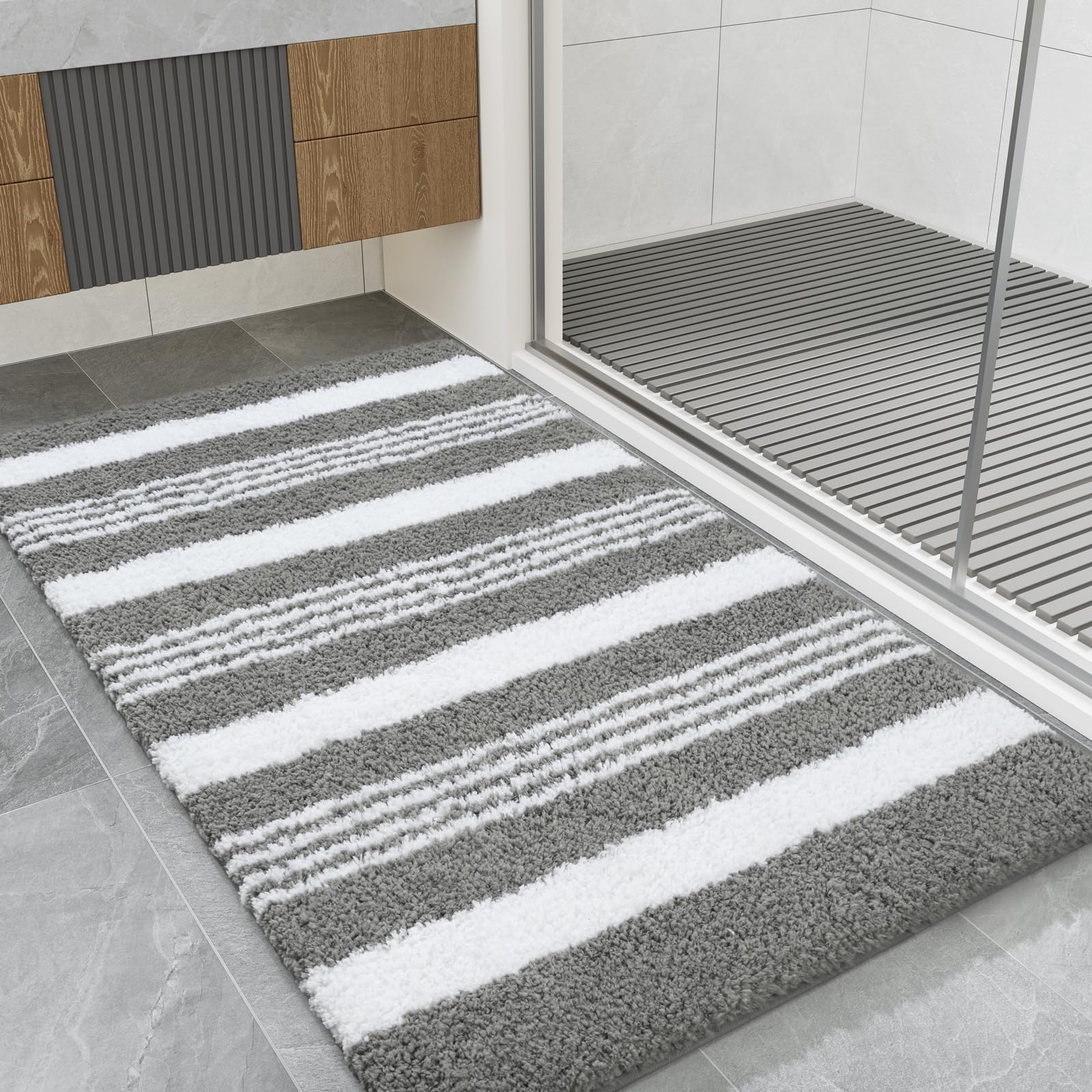 LOCHAS Bathroom Rugs, 24" x36" Bath Rug Non Slip Absorbent, Washable Microfiber Bathroom Mat Luxury Fluffy Soft, Shaggy Bath Mats for Shower Quick Dry