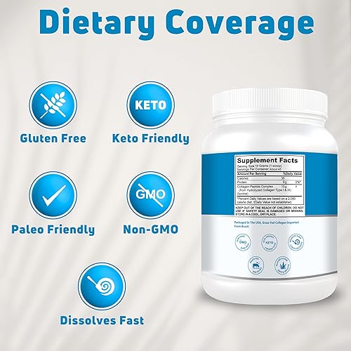 Miniatura 7 de Proteína en polvo de péptidos de colágeno alimentados con pasto sin sabor 1 libra, 45 porciones. Colágeno bovino hidrolizado tipo 1 y 3 para mujeres