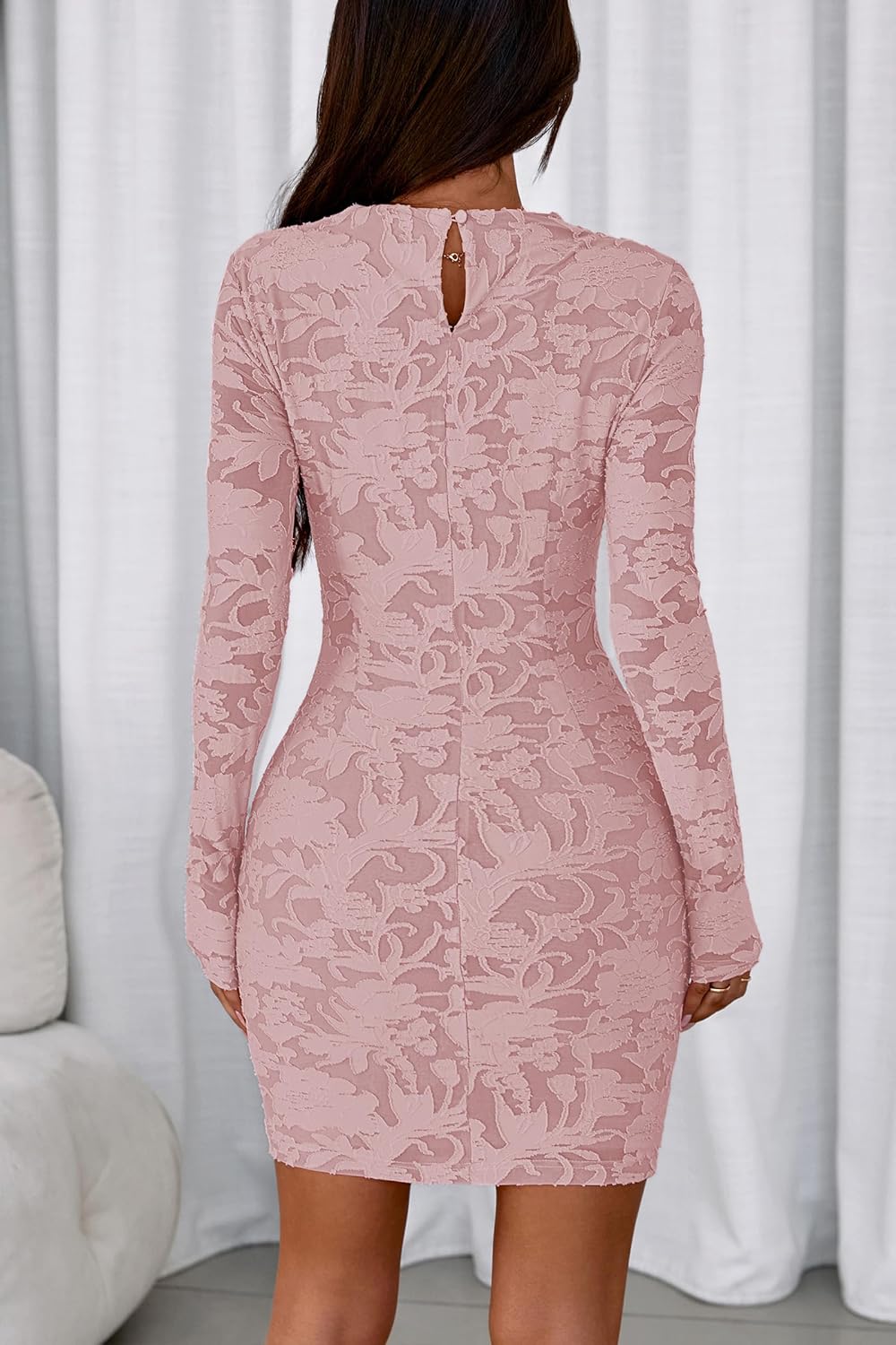 PRETTYGARDEN Women's Fall Bodycon Dresses 2026 Sexy Long Sleeve Ruched Lace Floral Mini Party Dress Tight Club Outfits - Image 5