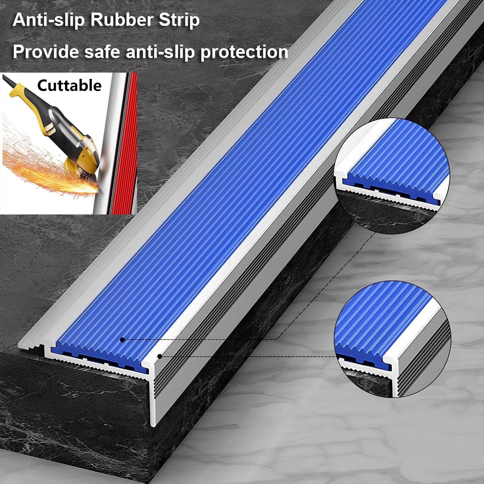 Listwa krawędziowa schodów, listwa antypoślizgowa ze stopu aluminium z gumową wkładką, odpowiednia do użytku wewnątrz i na zewnątrz(Gray,50x20mm)
