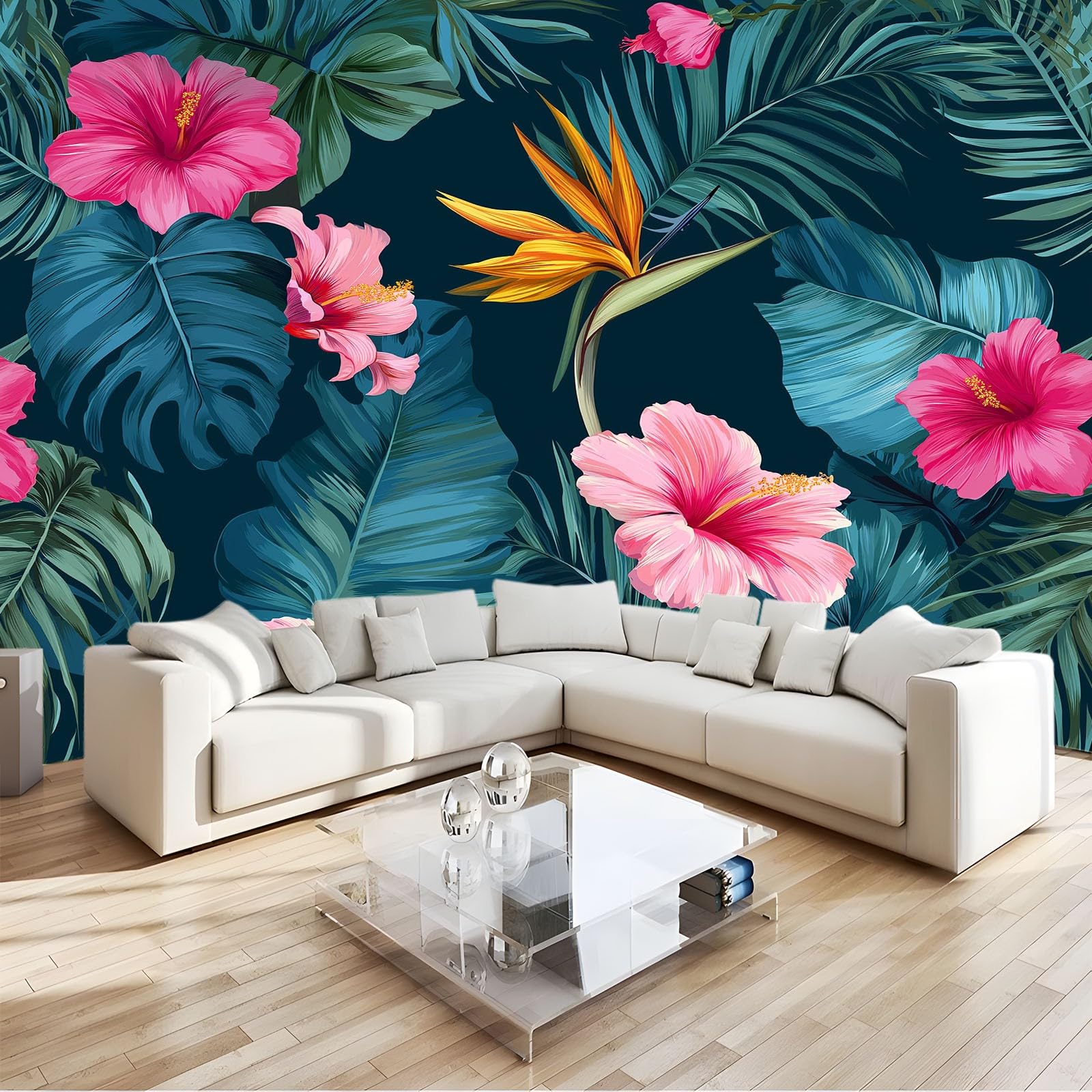 Papel Pintado Hiperrealismo 300 x 210 cm Vegetación Y Flores De Paisajes Tropicales Fotomurale 3D, Fotomurales Pared Tejido No Tejido Murales Fotográfico - Moderno Decoración De Paredes, Verde