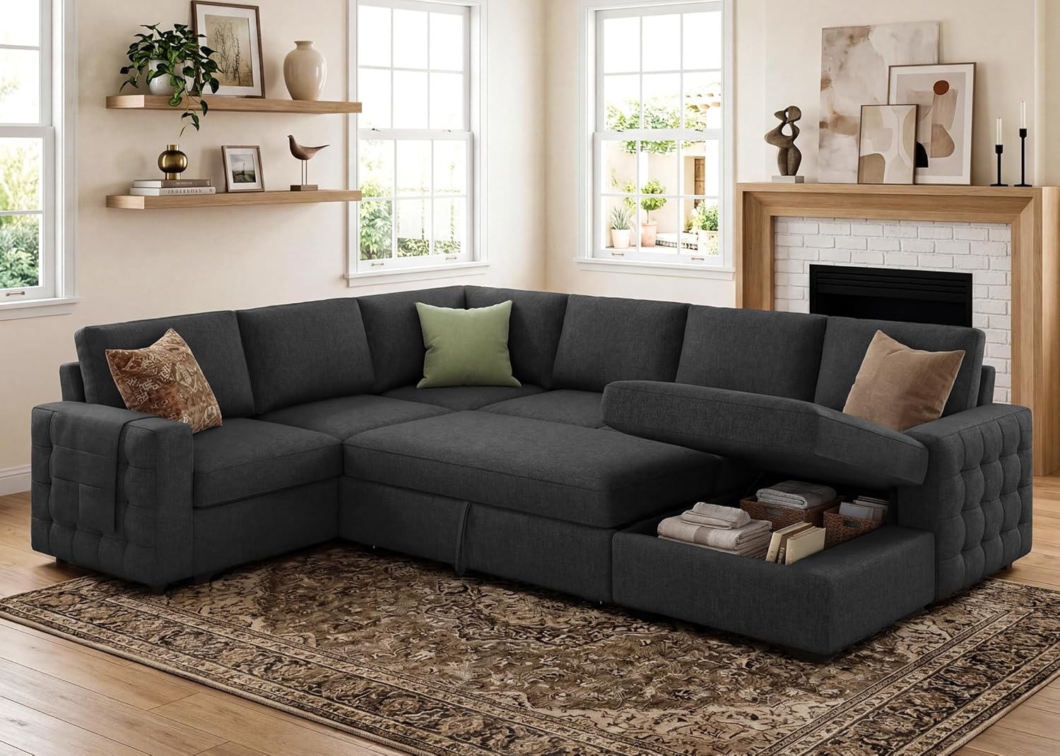 HONBAY Sectional Sleeper Sofa with Storage Chaise