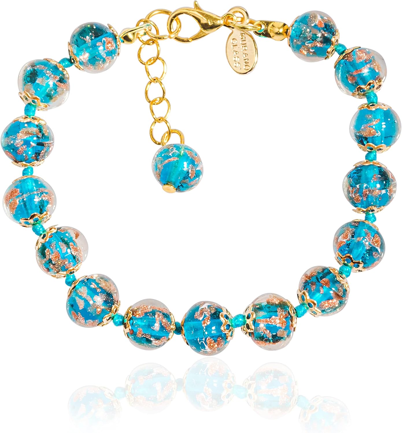 Authentic Murano Glass Bracelet Handmade In Italy Aventurine Glass Beads Hand Blown Glass