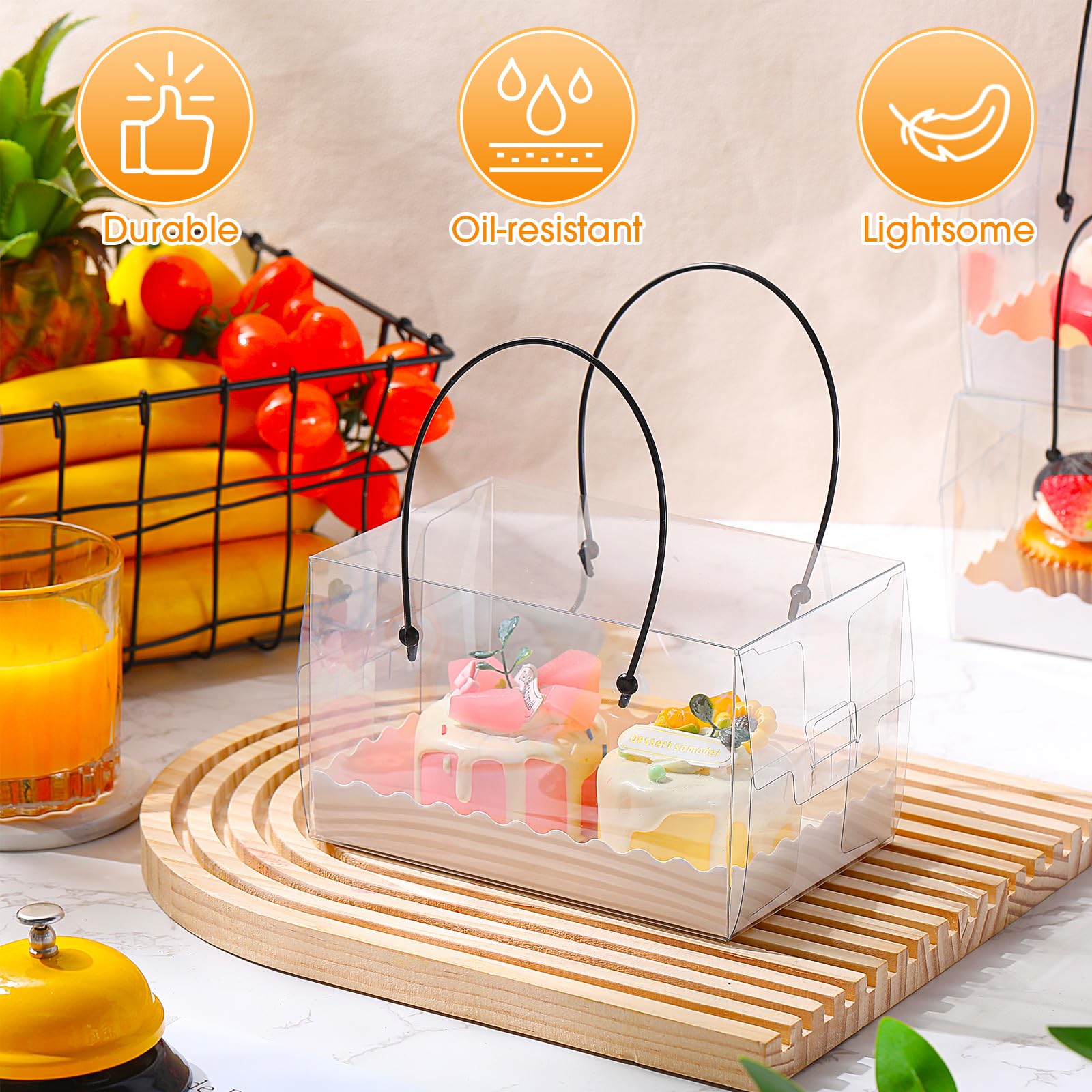 Thenshop Lot de 20 boîtes à cupcakes rectangulaires en plastique transparent avec poignées pour pâtisserie, biscuits, bonbons, gâteaux, friandises, desserts, cadeaux pour cupcakes (16,5 x 10,9 x 10,2