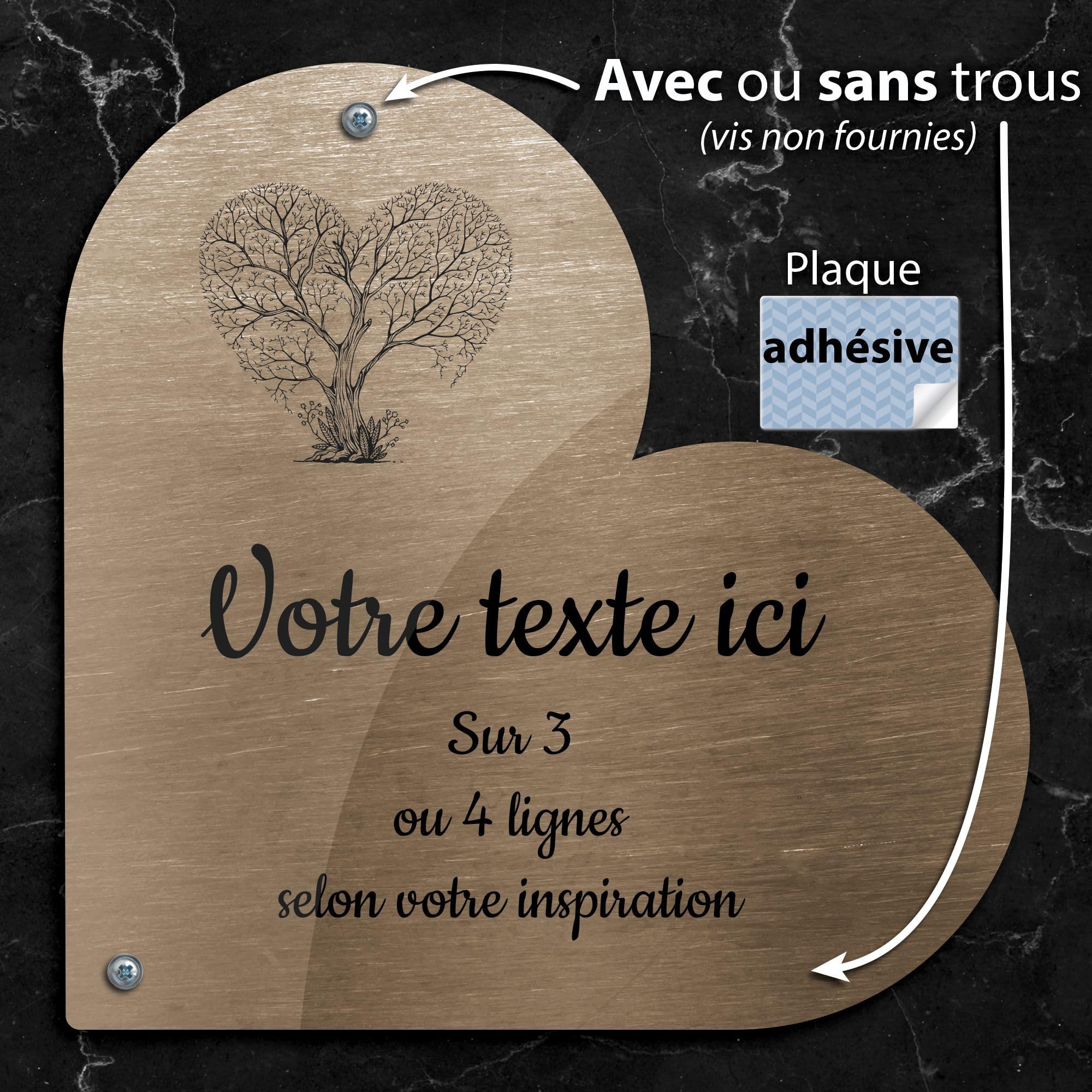 Targa incisa funeraria con motivo albero cuore autoadesivo 20x15 cm personalizzata 1 a 3 linee Alluminio spazzolato
