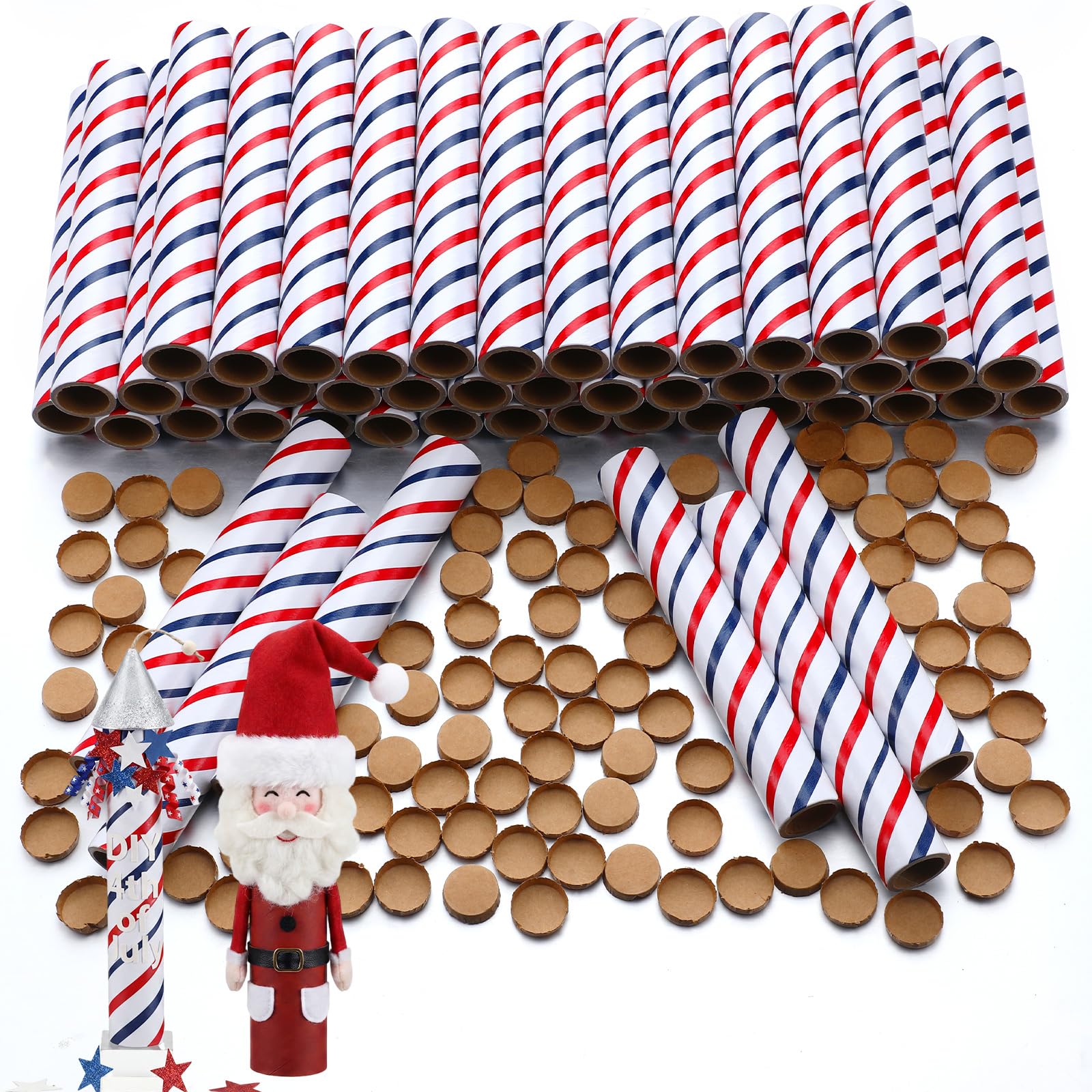 Photo 1 of Faccito 50 Pcs Red White Blue Cardboard Tubes for Craft 1"x8"x3/25" Cardboard Tubes and End Plugs Toilet Paper Rolls for Crafts Classroom Family DIY Projects Patriotic 4th of July Party Favor