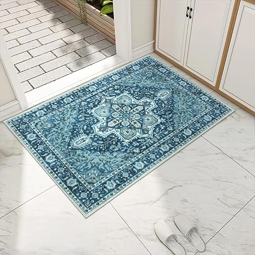Miniatura 25 de Collive Tapete lavable para puerta de interior, antideslizante, alfombra de entrada retro de 24"x36", tapete de entrada de pelo bajo envejecido para