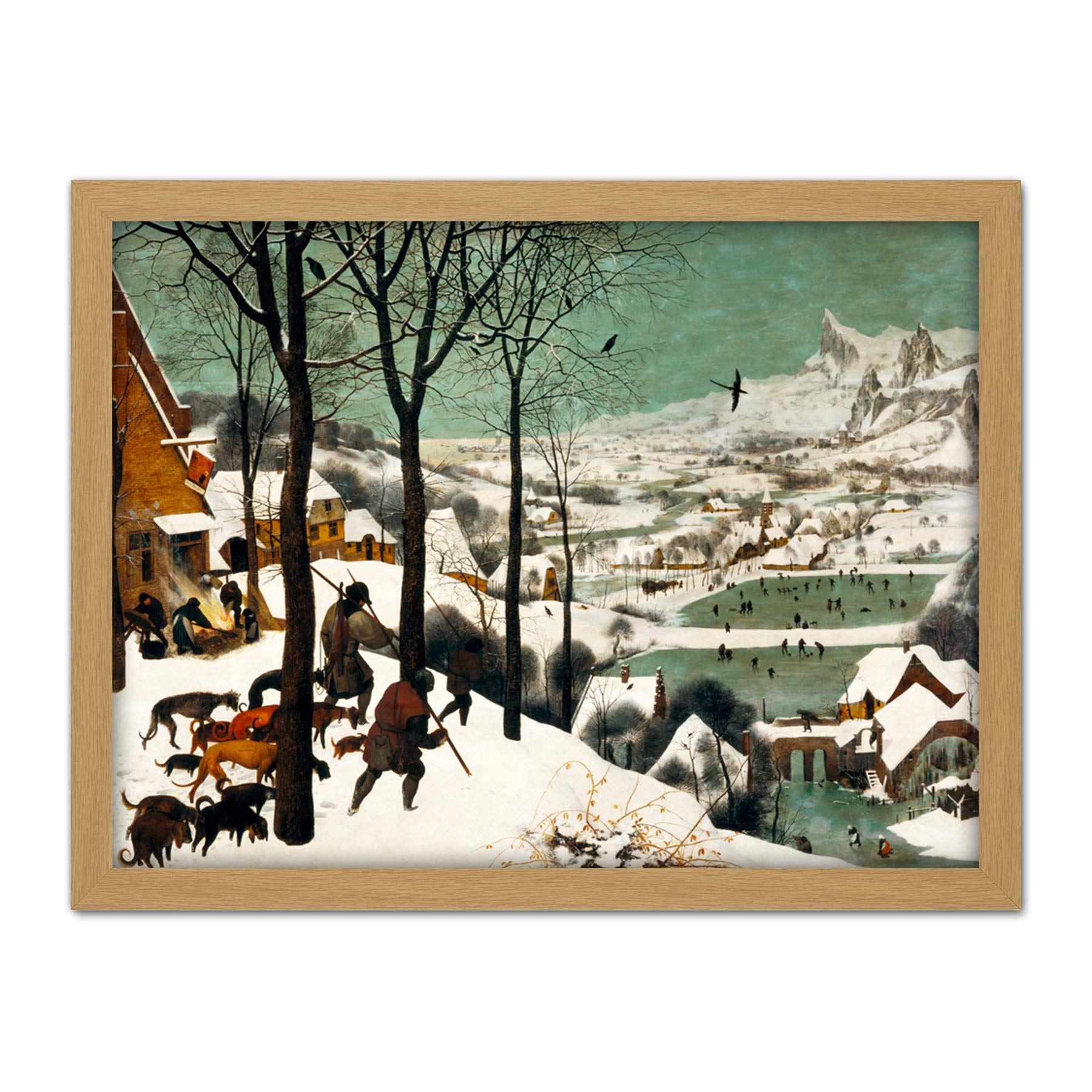 Fine Art Prints Framed Light Oak 18X24 Pieter Bruegel The Elder Hunters In The Snow Winter Large Framed Art Print Poster Wall Decor 18X24