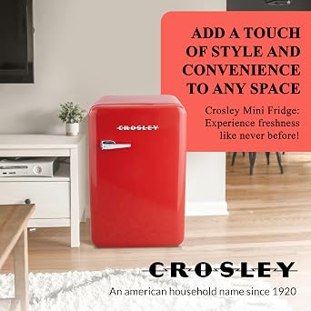 Crosley Retro Mini Fridge 3.2 CuFt Red Hot Red w/o Freezer, Compact Refrigerator for Bedroom, Garage, Office Under Desk, Undercounter, Apartment, School Dorm Fridge, Aesthetic, Small & Cute Appliances
