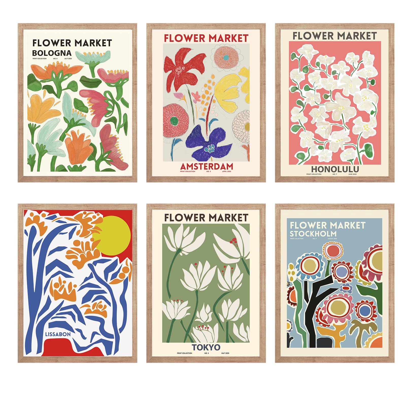Bluetit Framed Wall Art Flower Market Poster Wall Art for Living Room Matisse Wall Art Botanical Wall Art Vintage Wall Art Set of 6 Framed Art Prints 8x12 Boho Wall Decor for Home