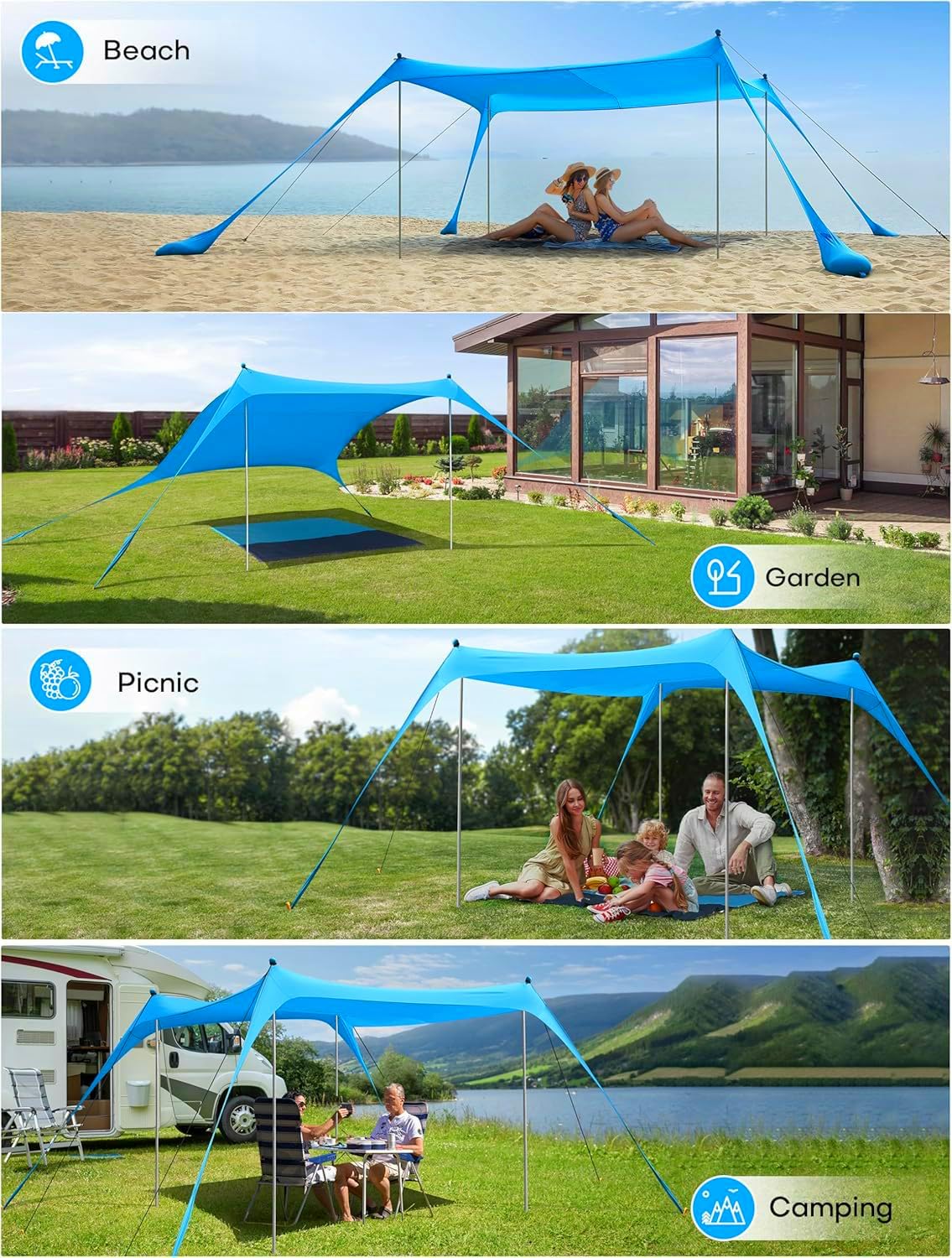 Plażowa markiza namiotowa 10 x 10 FT plażowy filtr przeciwsłoneczny anty-UV przenośny parasol dla 5-8 osób (niebieski-XL)