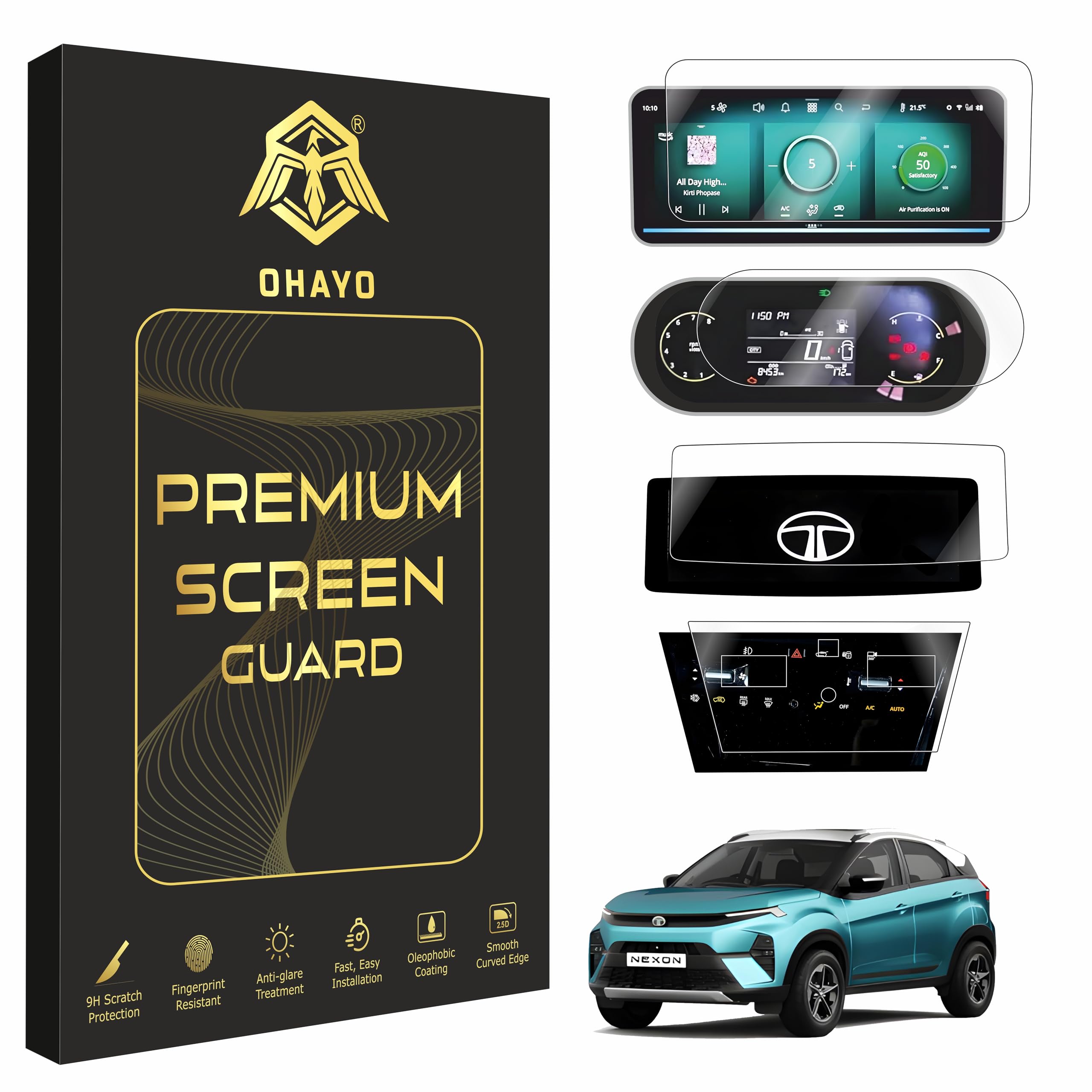 OHAYO 4 Pack Car Display Screen Protector for Tata Nexon 2025 & 2026 Facelift | Fits Creative, Creative+ S, Creative+ S CNG, Creative+ S Dark | 10.25" Infotainment, 4" MID, AC Touch Panel & Steering Cluster Protection | 9H Hardness, Anti-Scratch, HD Clear, Water Resistant | Not Tempered Glass-image-41