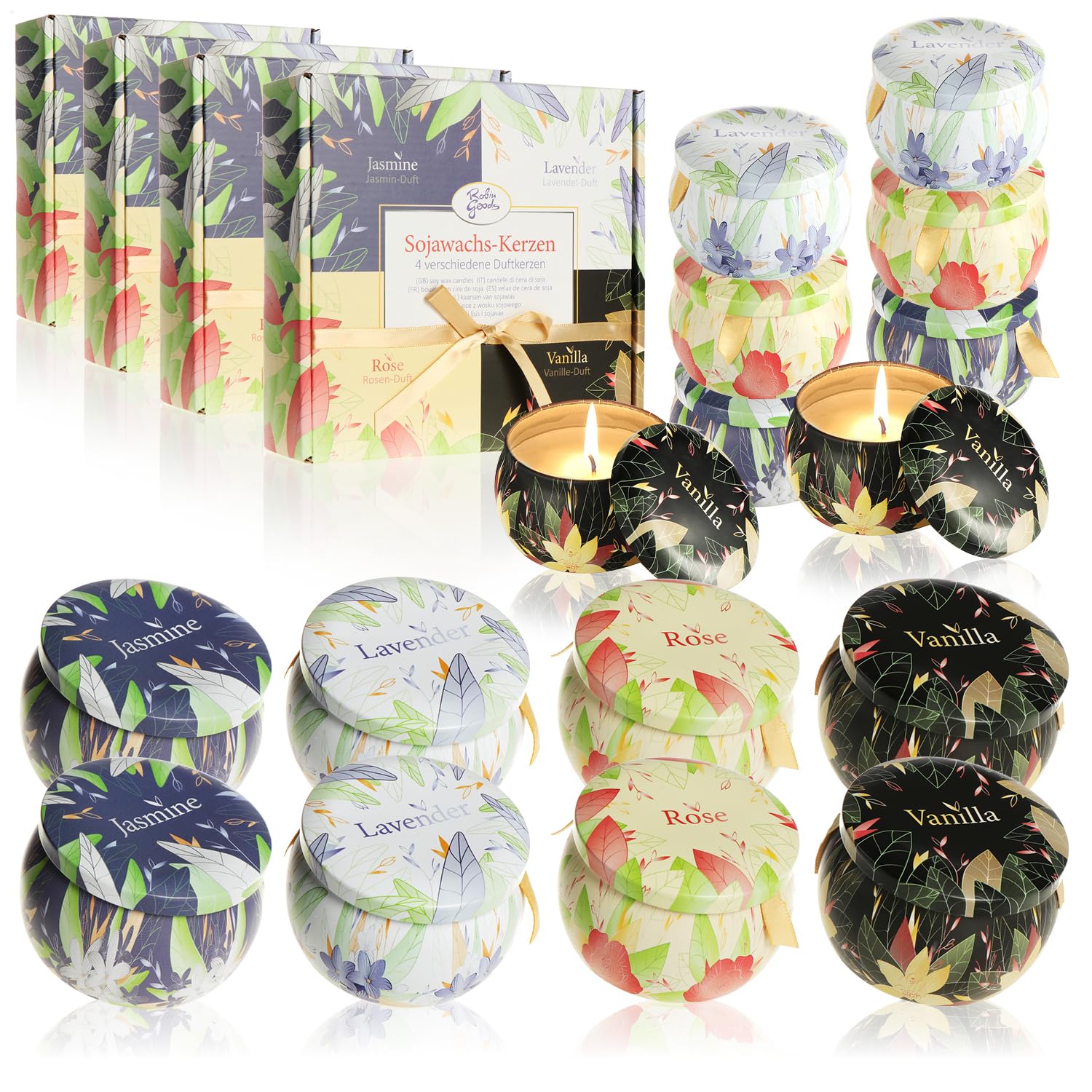 16x Sojawachskerze - Präsent-Set mit verschiedenen Duft-Kerzen - Aromatherapie - Wachs-Kerze - Geschenkset für Valentinstag, Muttertag und Geburtstag (16 Stück - Duftkerzen)