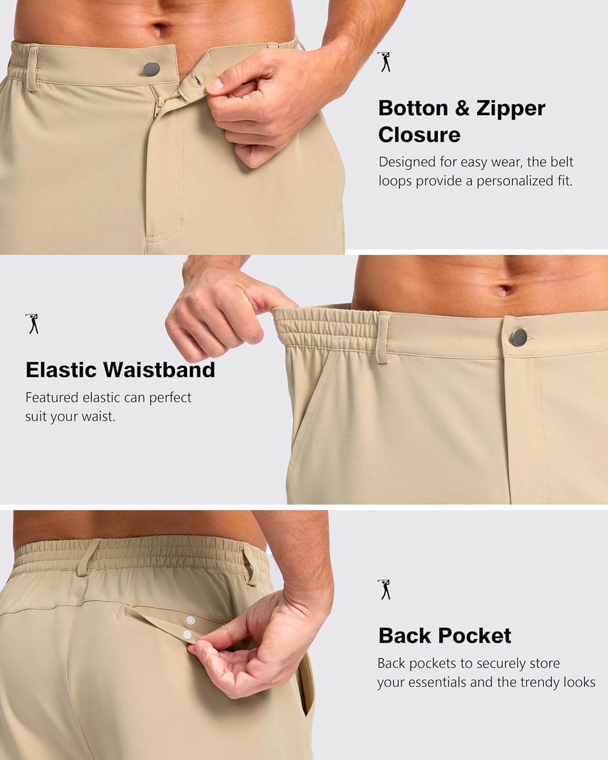 Pudolla Men's Casual Shorts 7"/9"/5" Lightweight Golf Shorts with 3 Pockets Stretch Quick Dry Comfy Work Shorts - Image 4