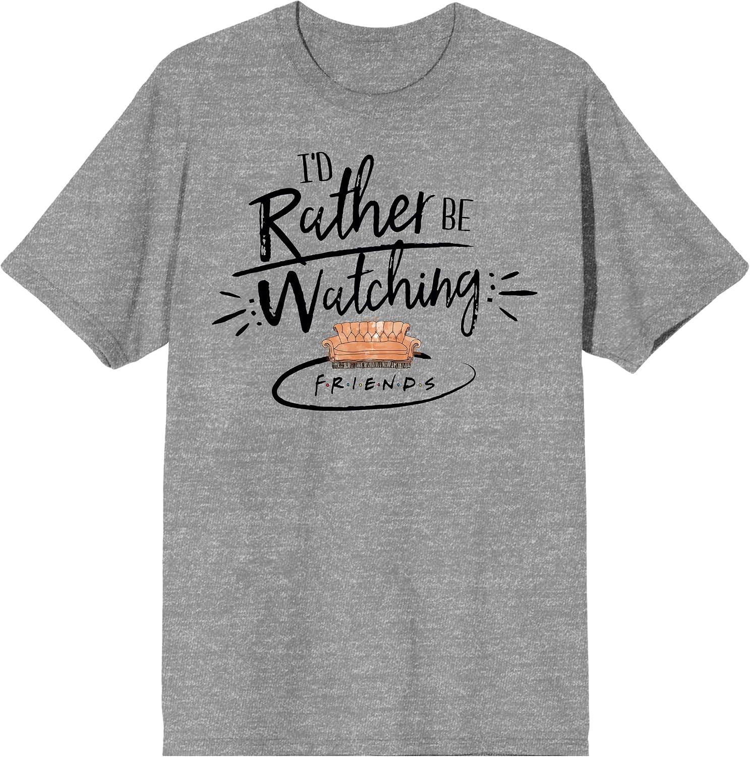 Bioworld Friends I'd Rather Be Watching Friends Couch Athletic Heather Tee Shirt