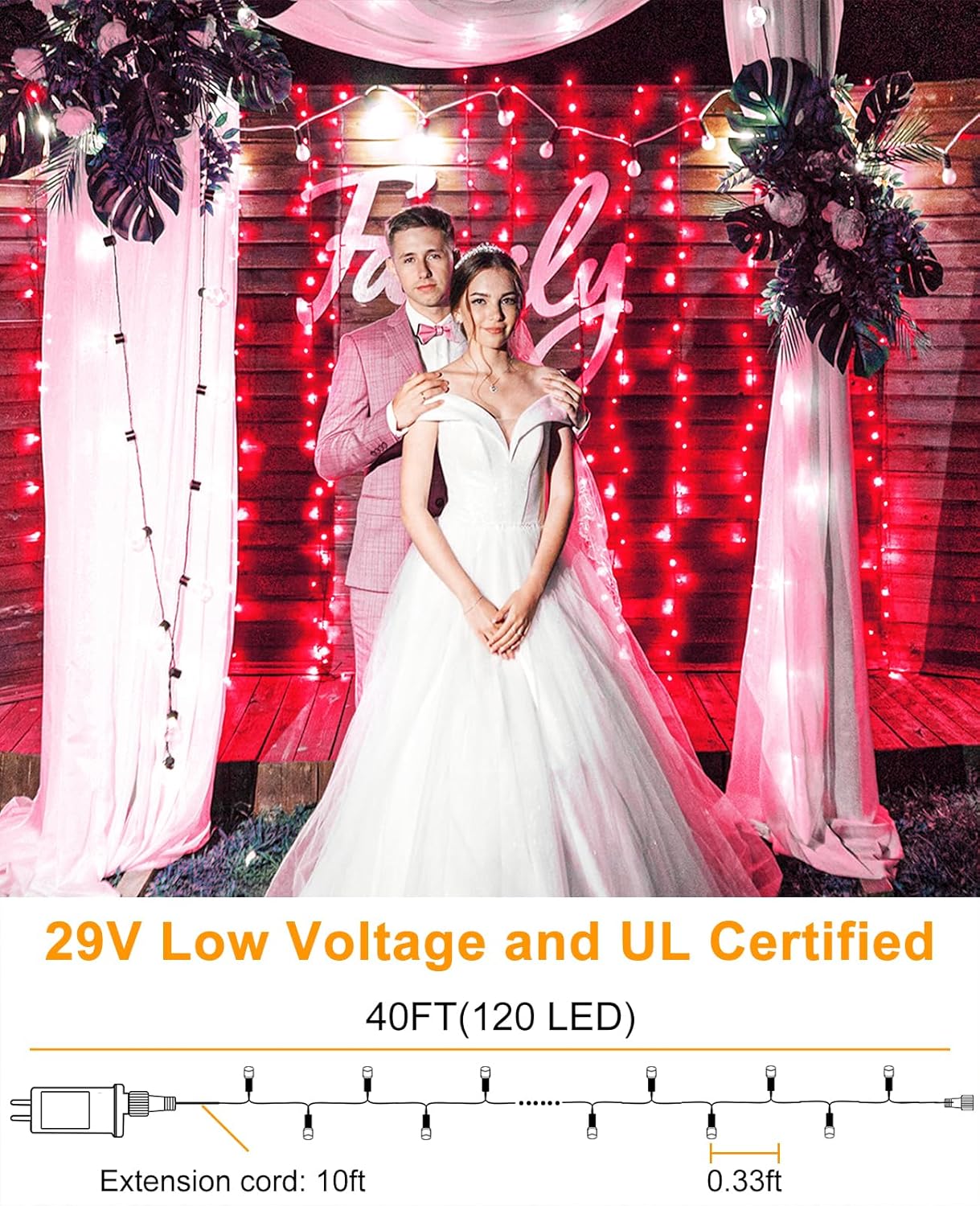 Red Christmas Lights, 40FT 120 LED Plug in Outdoor String Lights Waterproof with 8 Modes, Plug in Connectable Green Wire String Lights for Indoor Home Garden Patio Party Holiday Decor