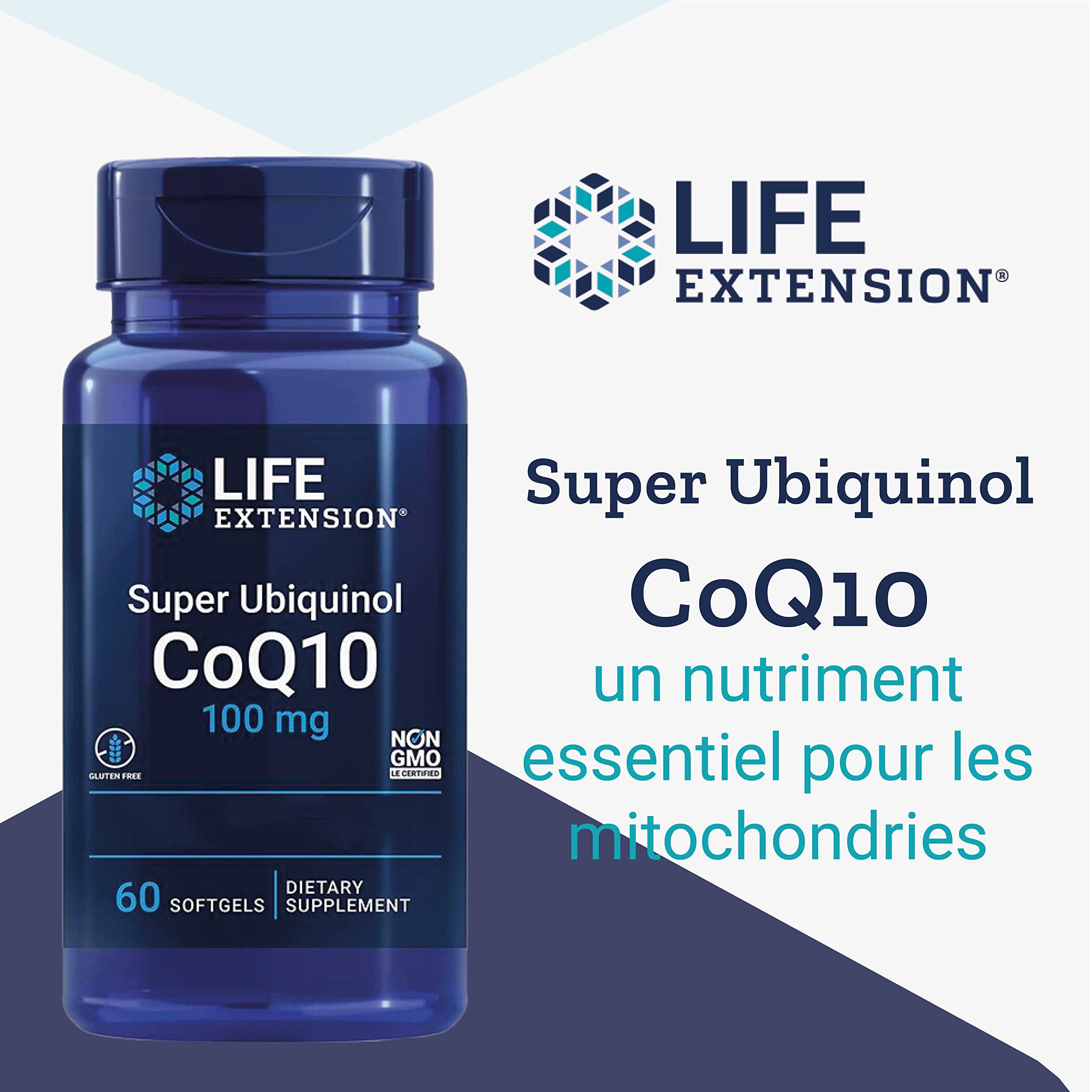 Life Extension, Super Ubiquinol, 100mg, Kaneka-Q10, 60 Capsules molles, Testé en Laboratoire, Sans Gluten, Sans Soja, Sans OGM