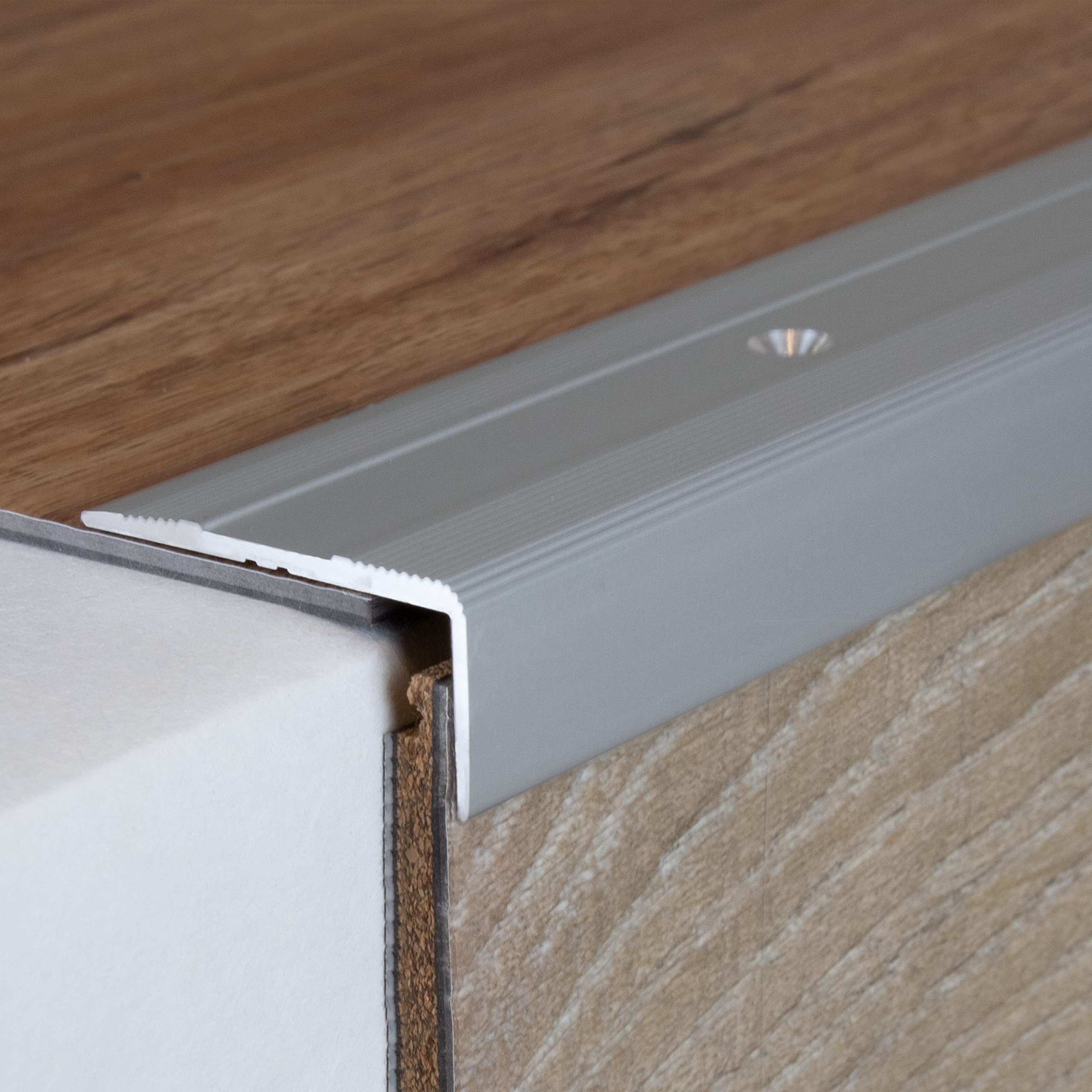 PROVISTON | krawędź schodów, aluminium anodowane, srebrne, szerokość 36 mm, wysokość 15 mm, długość 1000 mm, podkręcone, profil na krawędź schodów, kąt schodów, profil kątowy, kąt łączenia, 1 sztuka