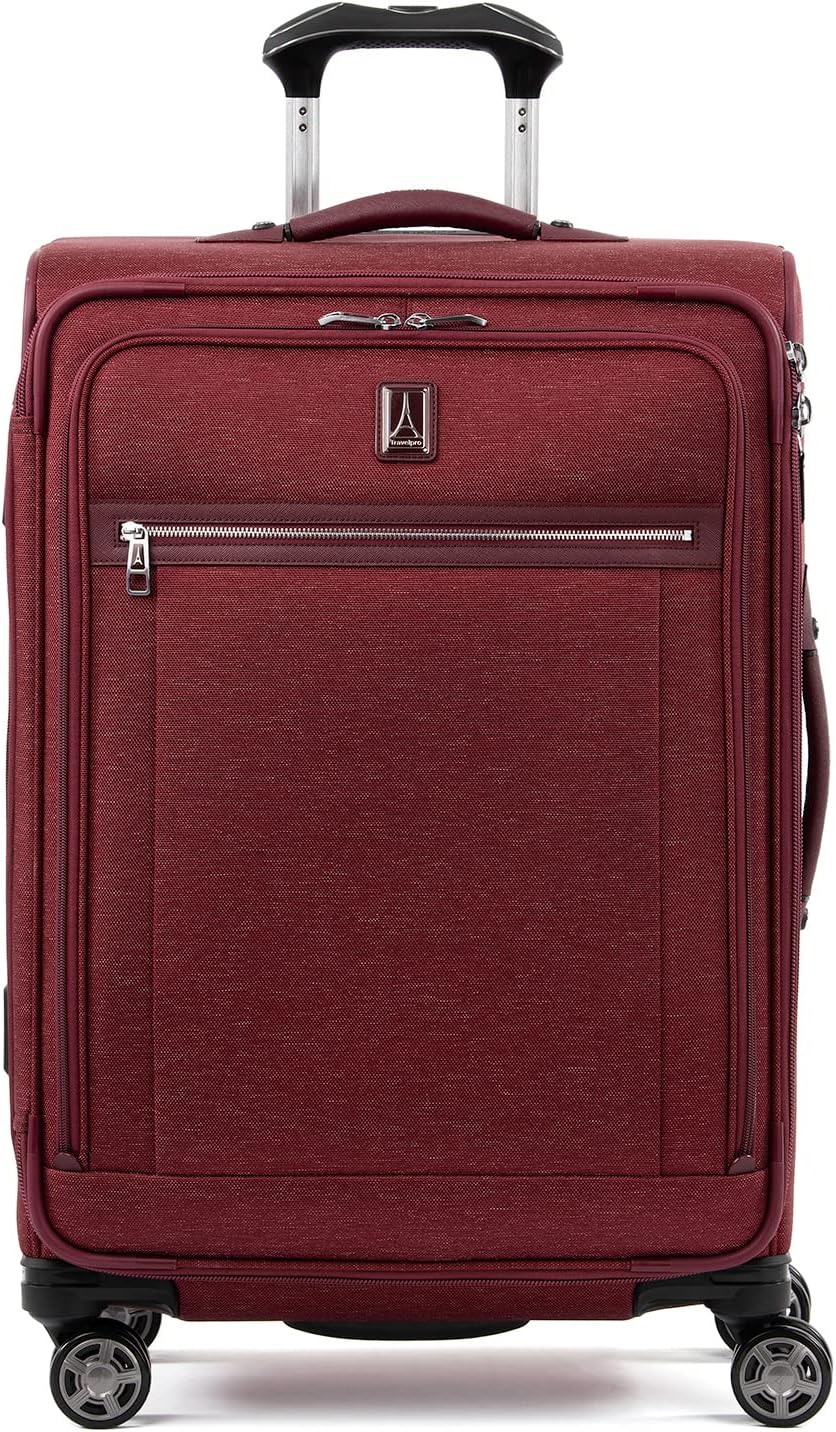 Platinum Elite Softside Expandable Checked Luggage, 8 Wheel Spinner Suitcase, TSA Lock, Men and Women, Bordeaux Red, Checked Medium 25-Inch
