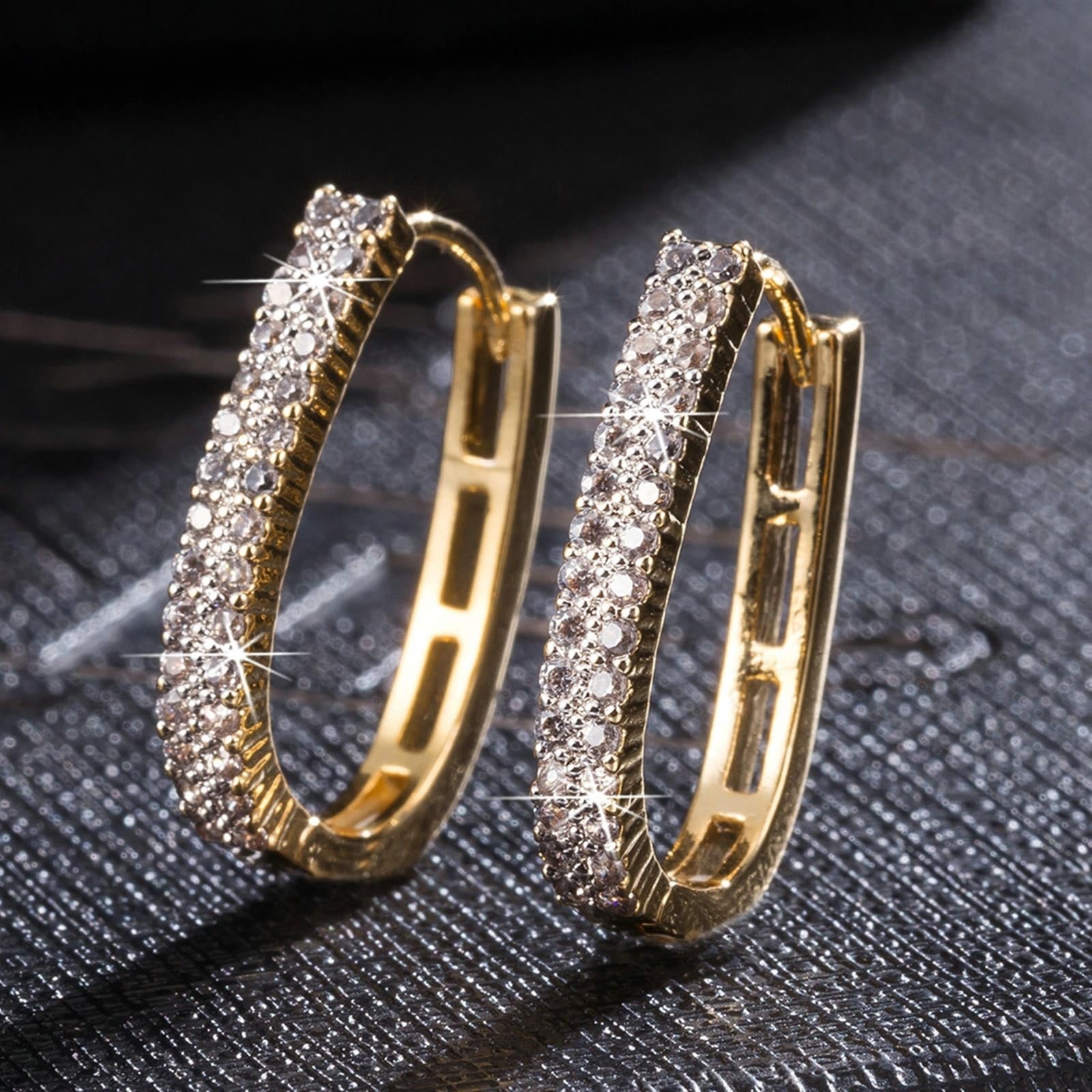 AMDXD Pendientes de mujer de oro 585, pendientes de aro en U con moissanita, oro amarillo de 14 quilates, pequeños pendientes de oro real