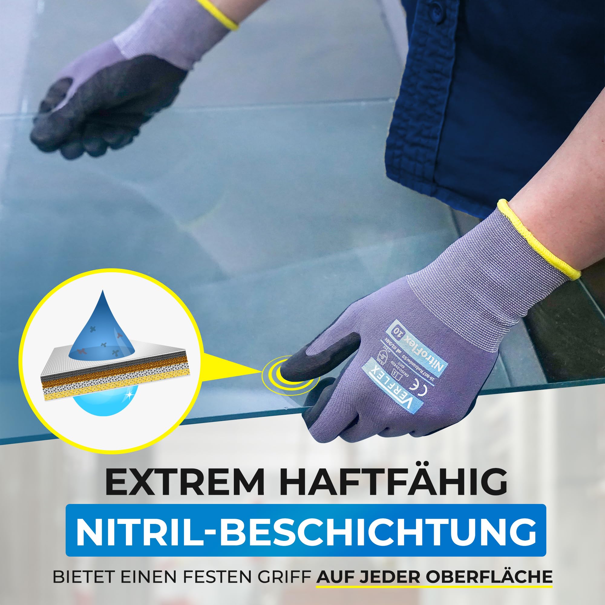 Arbeitshandschuhe Herren aus Nylongewirke (12 Paar) - Präzise und Angenehme Schutzhandschuhe - Robust Montagehandschuhe aus Atmungsaktiv Maschenware - Grau - 10-XL